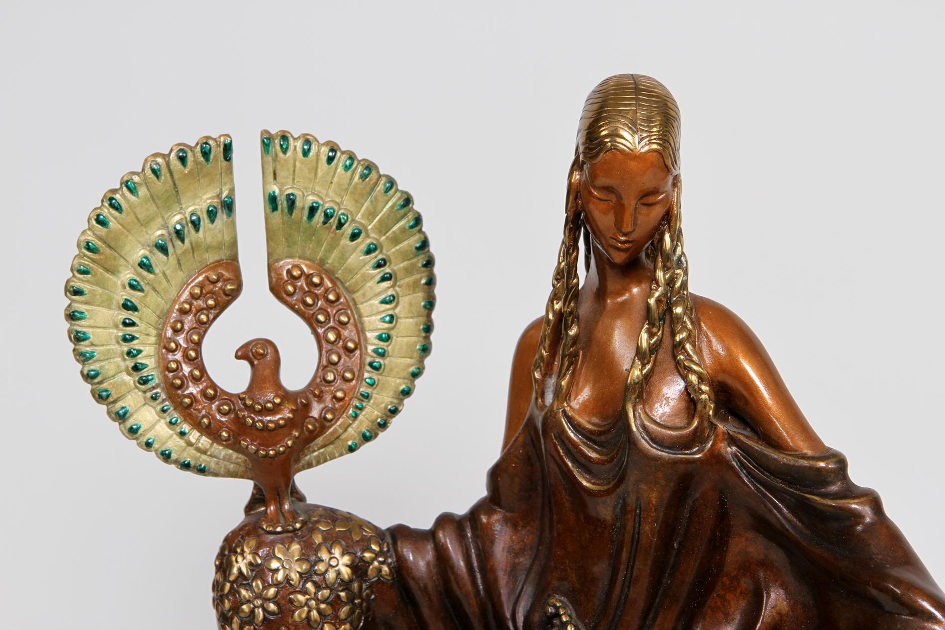 Art Deco Sculpture of a Woman in Polychrome Bronze Entitled 