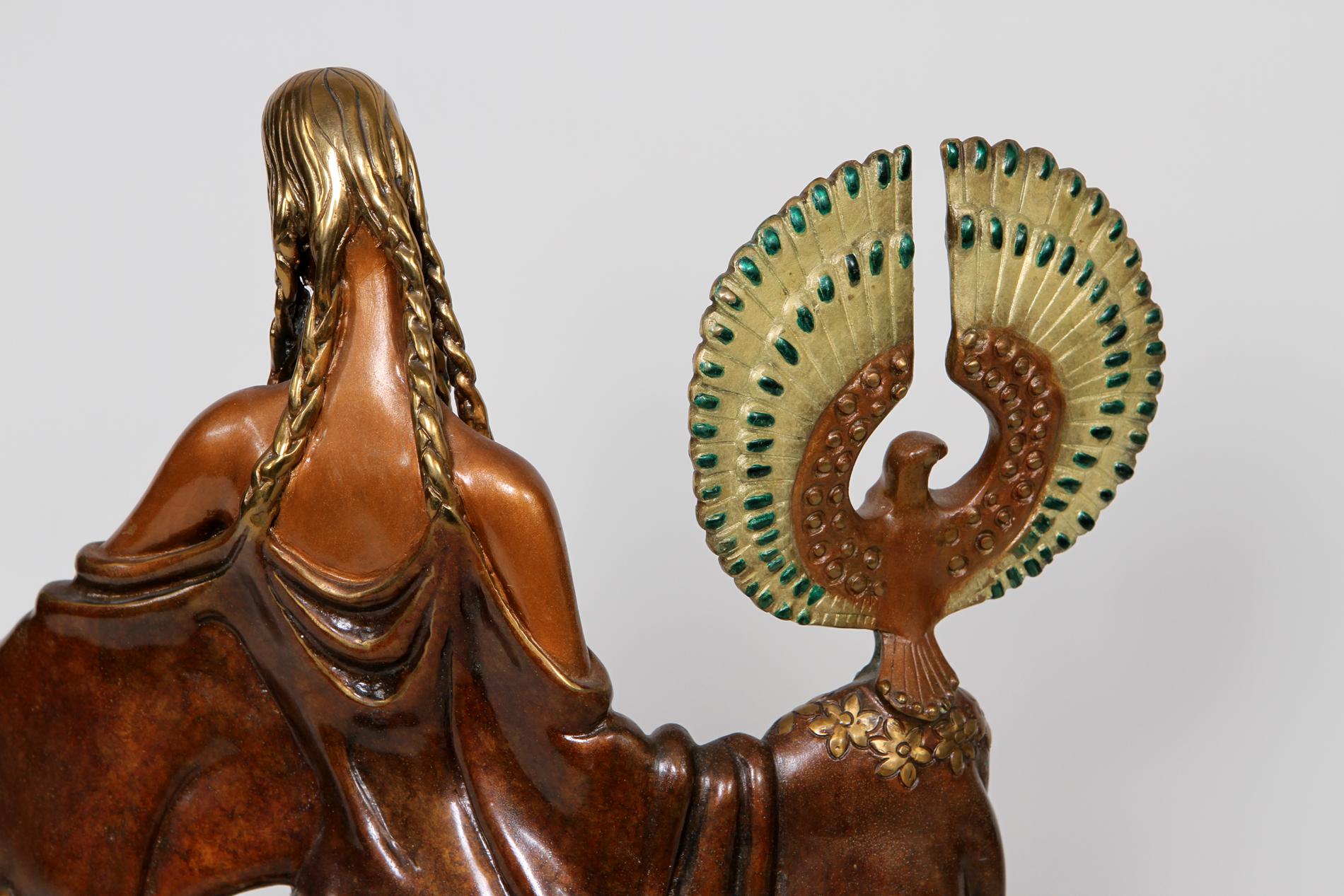 French Sculpture of a Woman in Polychrome Bronze Entitled 