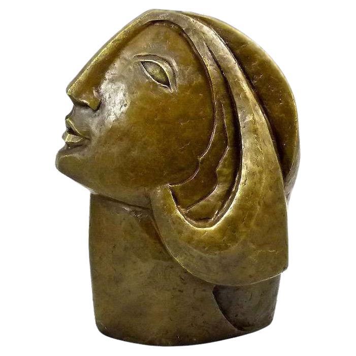 Sculpture of a Woman's Head in Patinated Bronze after Picasso, 21st Century.