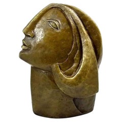 Sculpture of a Woman's Head in Patinated Bronze after Picasso, 21st Century.