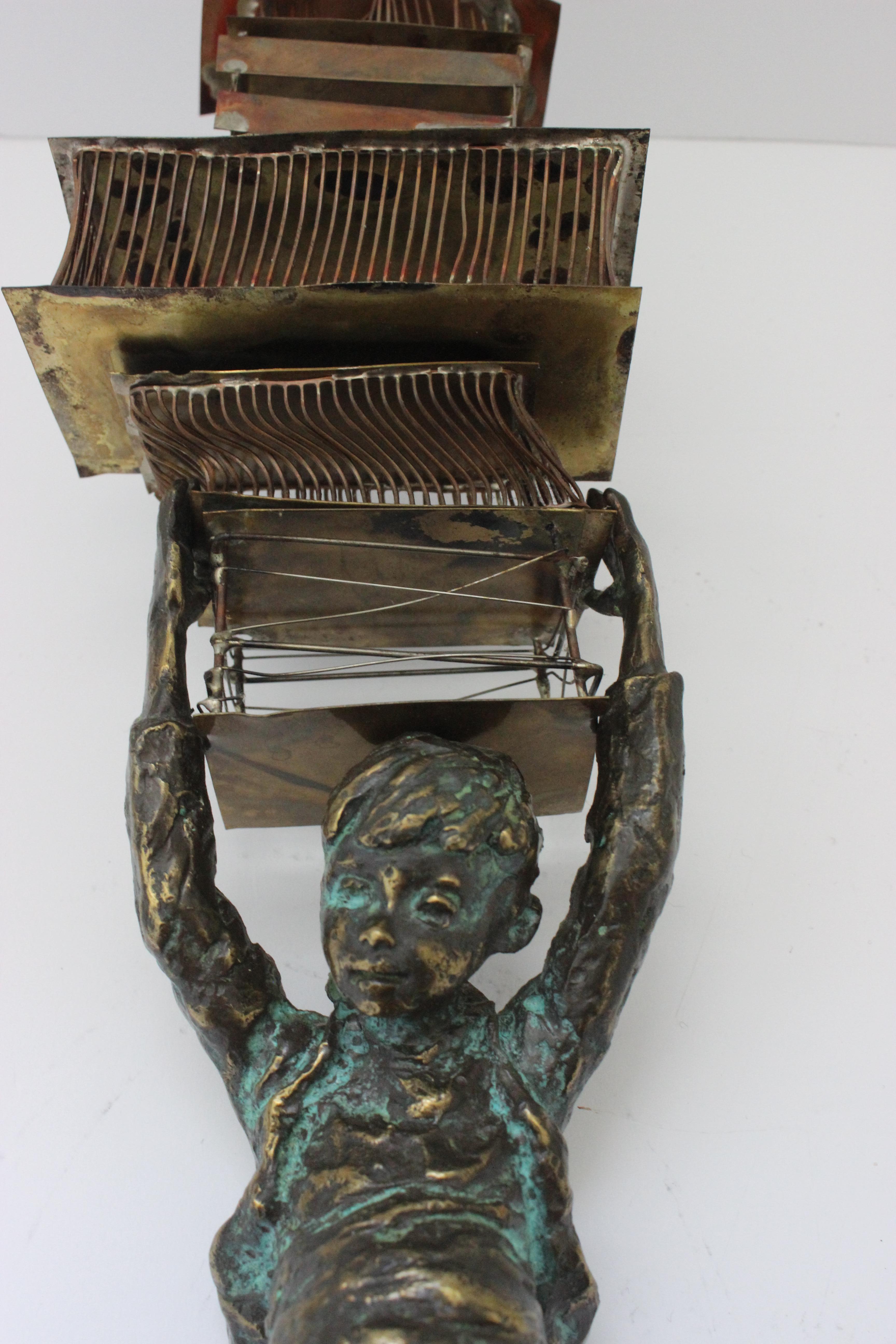 Sculpture of a Young Boy Carrying Birdcages by Curtis Jere For Sale 3