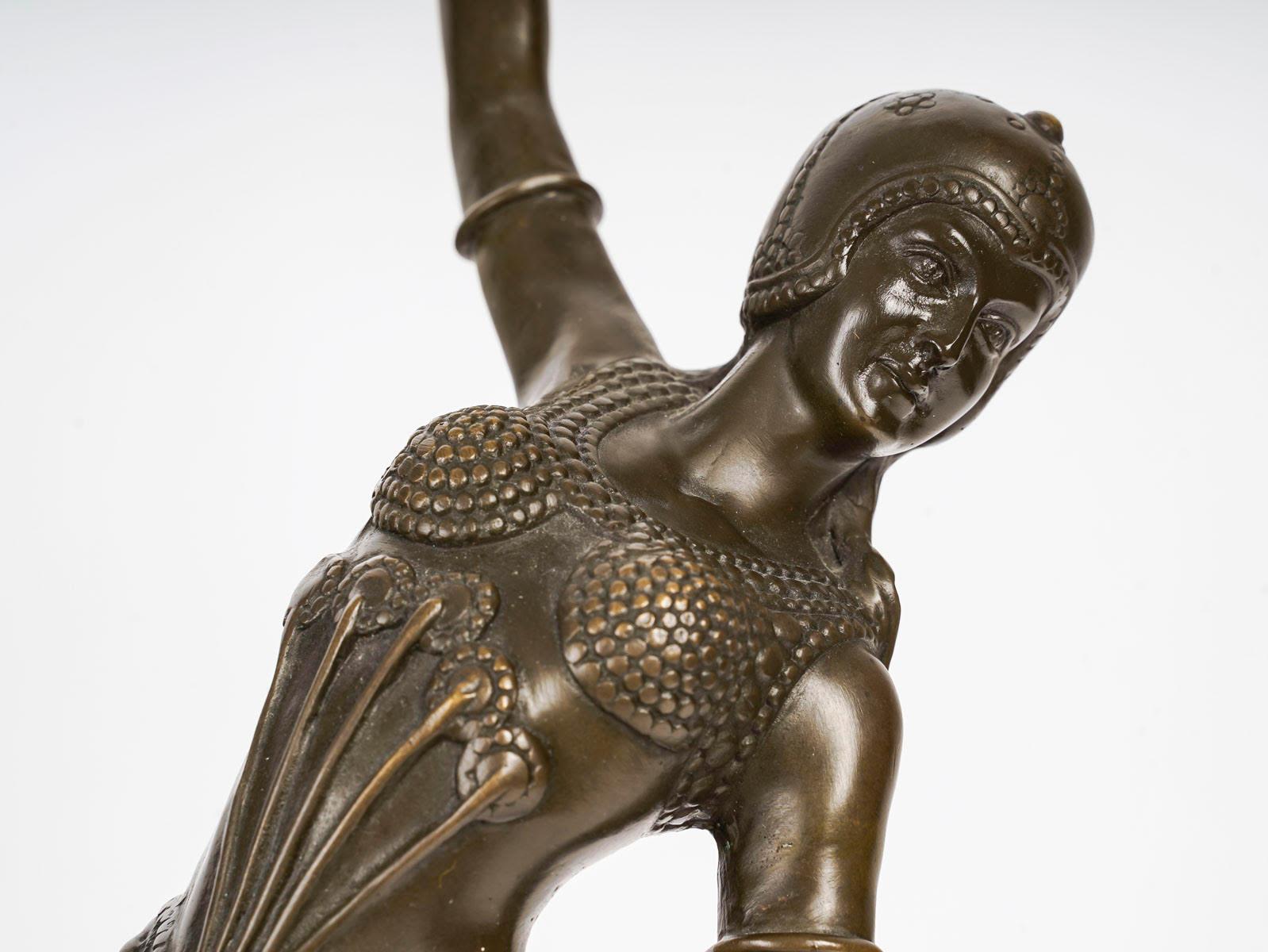French Sculpture of an Art Deco style Dancer in Bronze on a Marble Base, 20th Century. For Sale