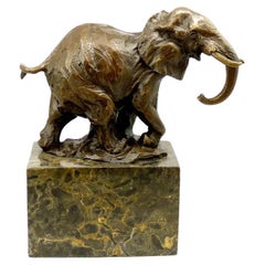 Sculpture of an Elephant in Patinated Bronze, 20th Century.