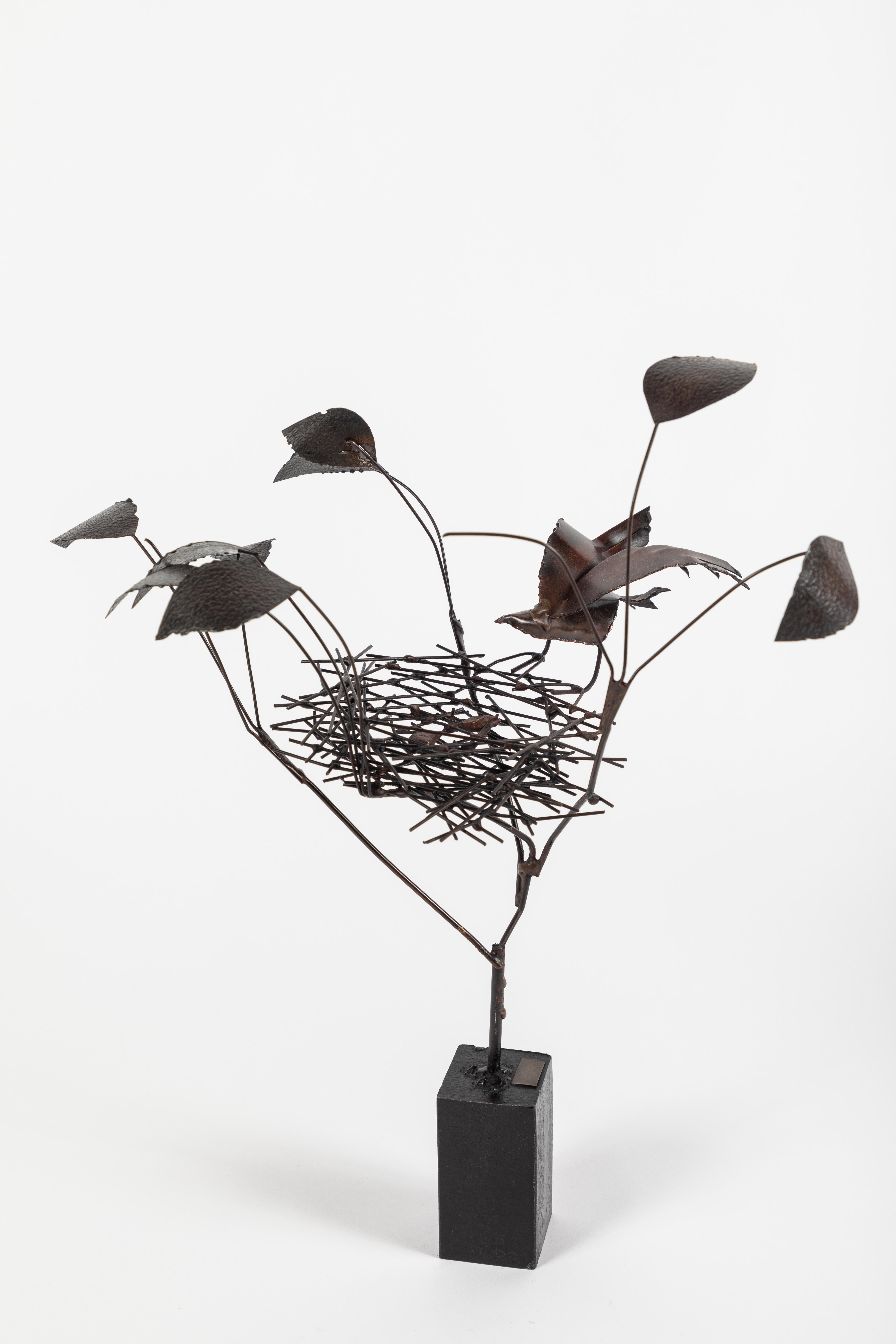 Mid-Century Modern Sculpture of Bird and Nest in Tree For Sale