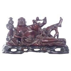 Sculpture de Budai en résine et base en bois