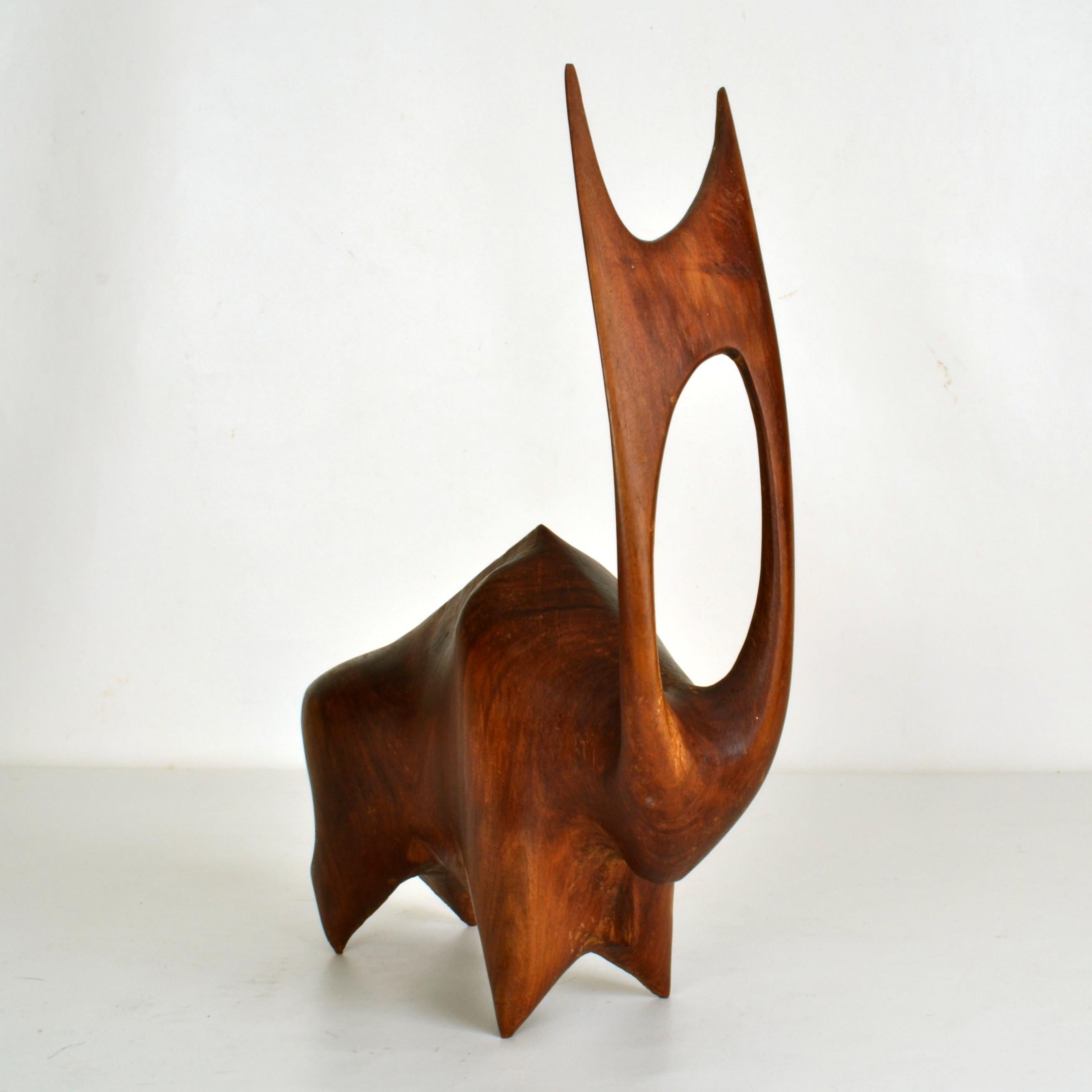 Mid-Century Modern Sculpture of Buffalo or Bull Hand Carved For Sale