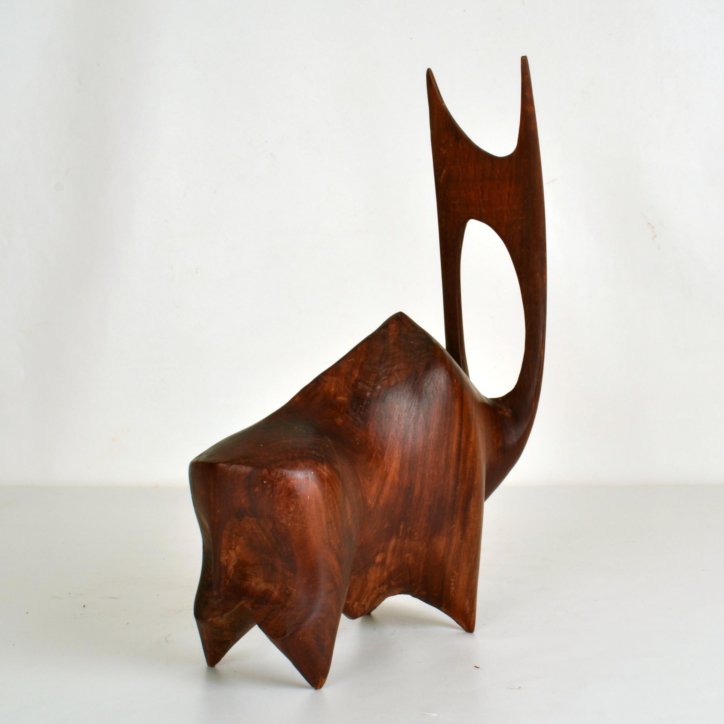 Late 20th Century Sculpture of Buffalo or Bull Carved in Hardwood For Sale