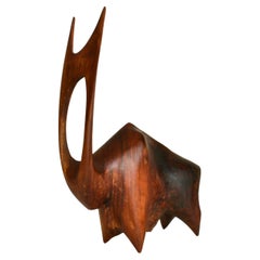 Used Sculpture of Buffalo or Bull Carved in Hardwood