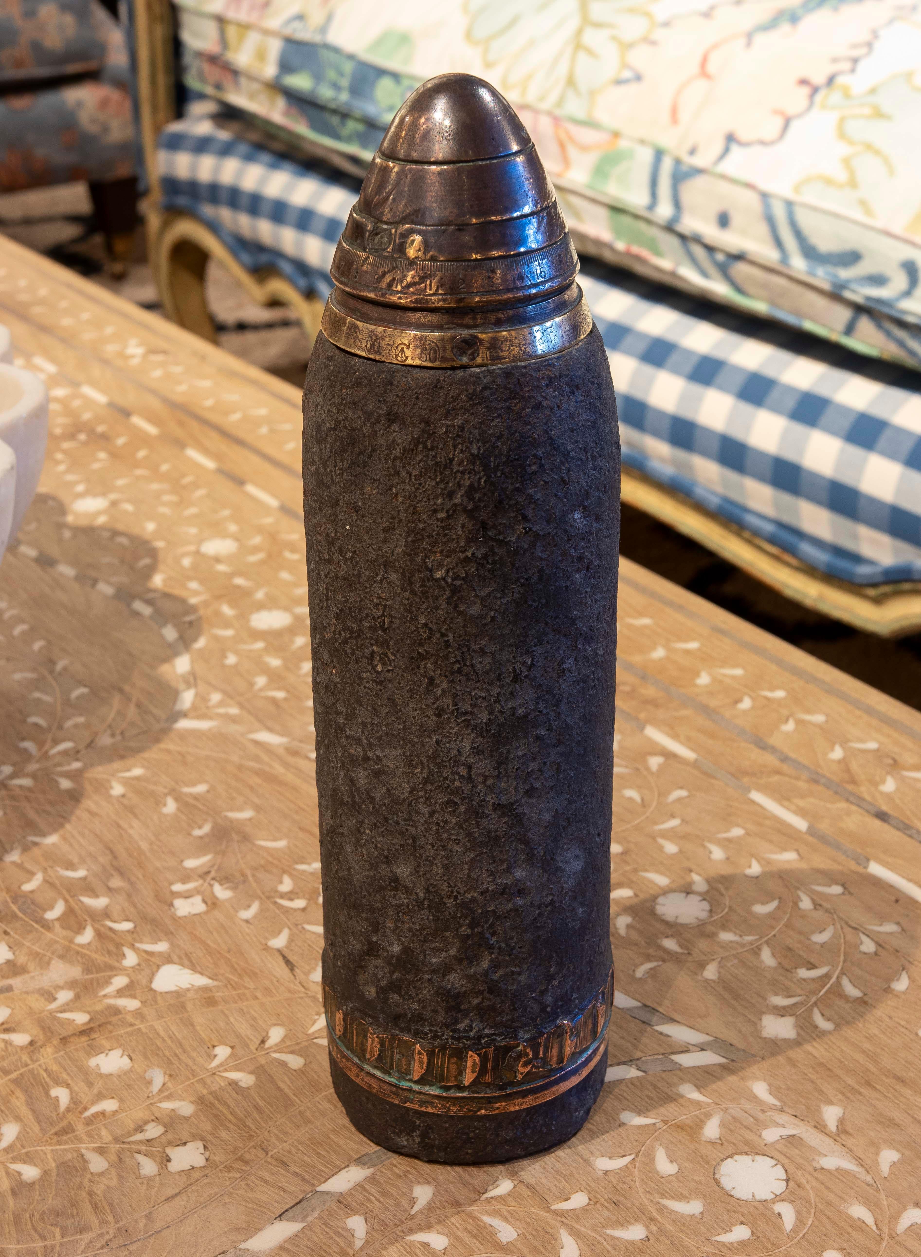 European Sculpture of Bullet Projectile with Cover on Top For Sale