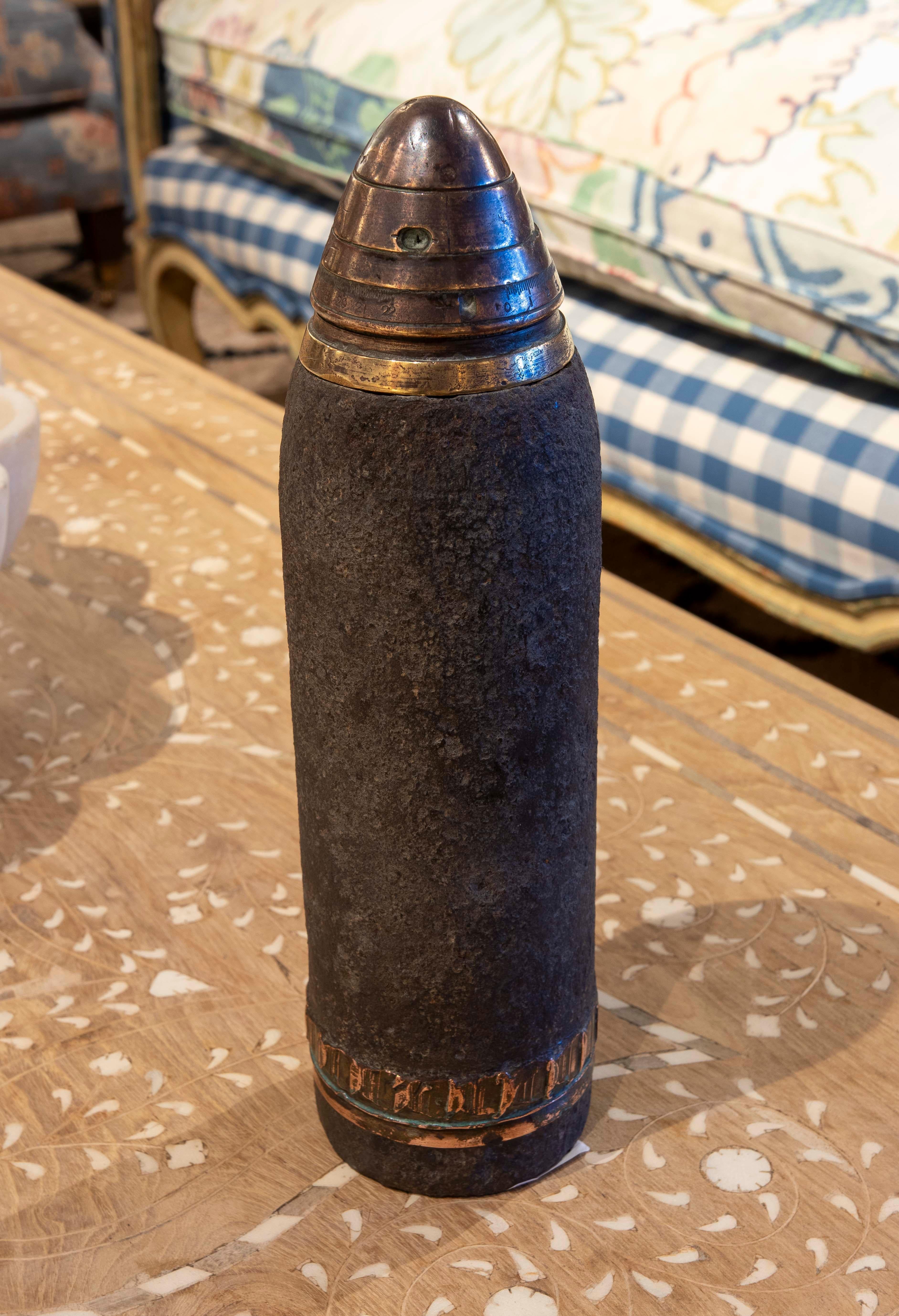 20th Century Sculpture of Bullet Projectile with Cover on Top
