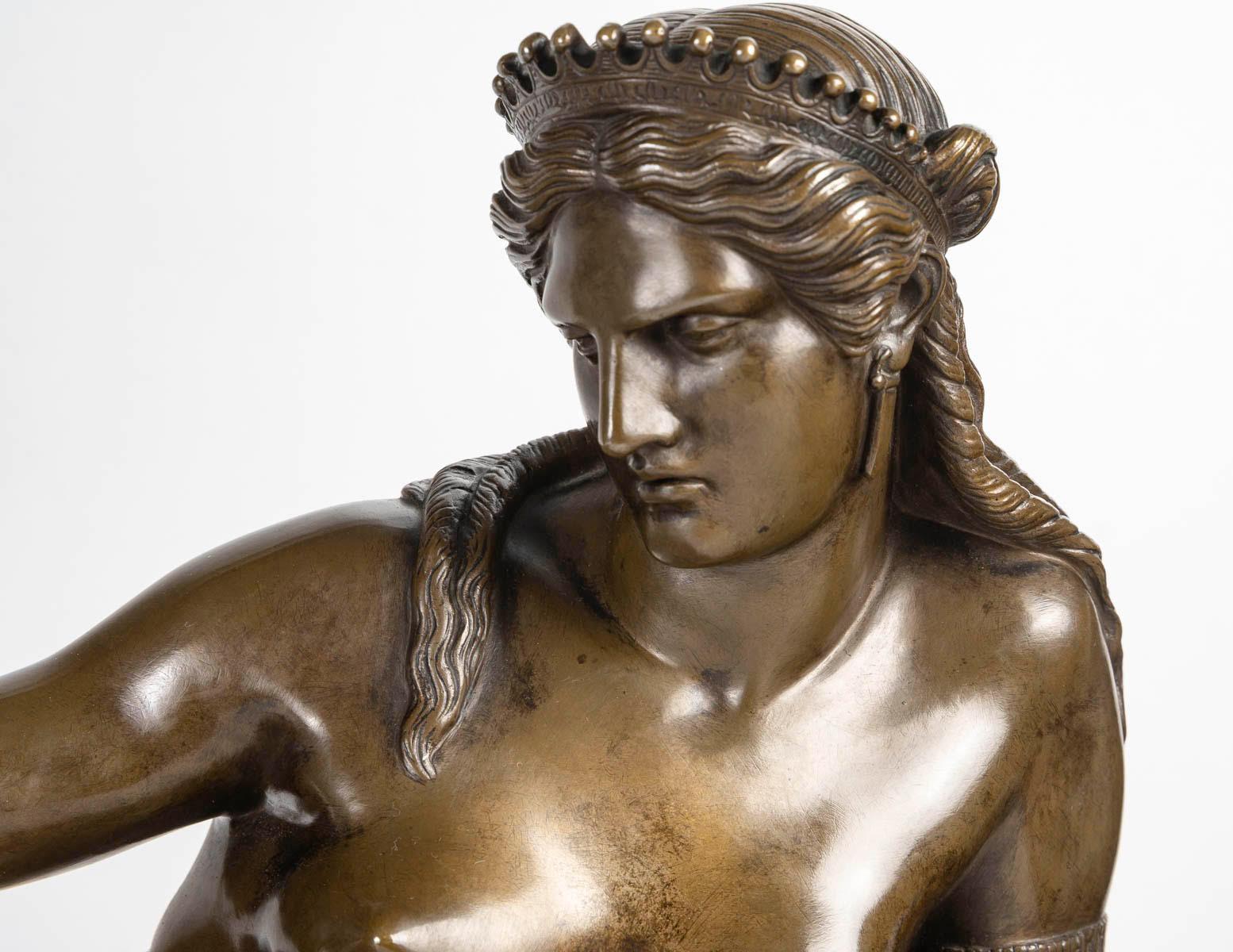 Napoleon III Sculpture of Cleopatra Reclining, Sculpture Signed Barbedienne, Napoleon Period. For Sale