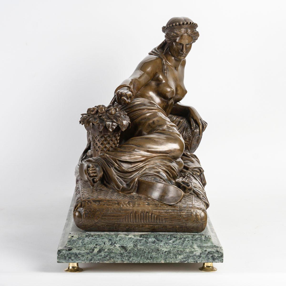 Bronze Sculpture of Cleopatra Reclining, Sculpture Signed Barbedienne, Napoleon Period. For Sale