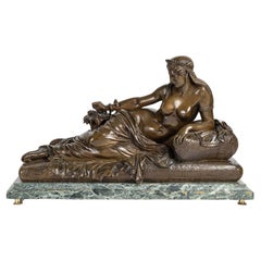 Antique Sculpture of Cleopatra Reclining, Sculpture Signed Barbedienne, Napoleon Period.