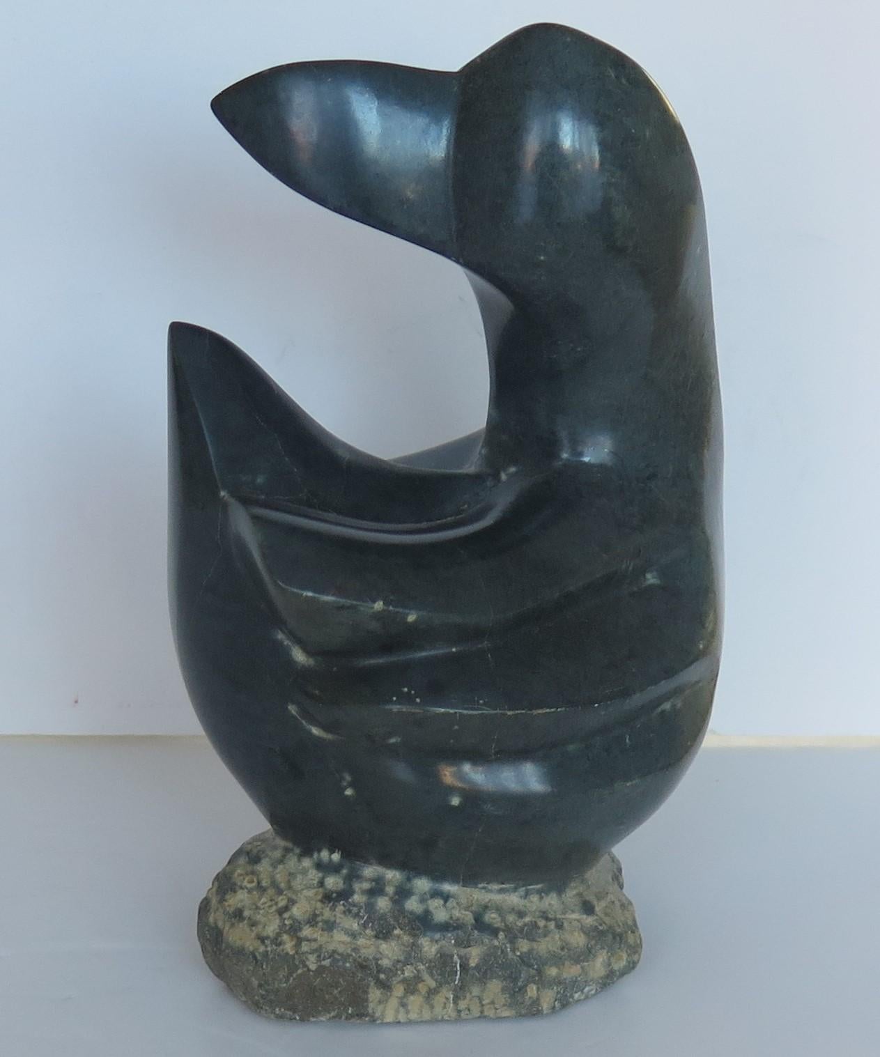 Hand-Carved Cubist Sculpture of Duck in Granite Stone Heavy 2.5kg, Early 20th Century