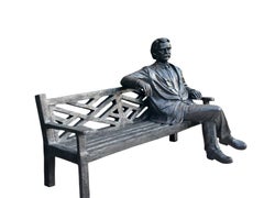Lifesize Sculpture of Einstein Seated on Bench