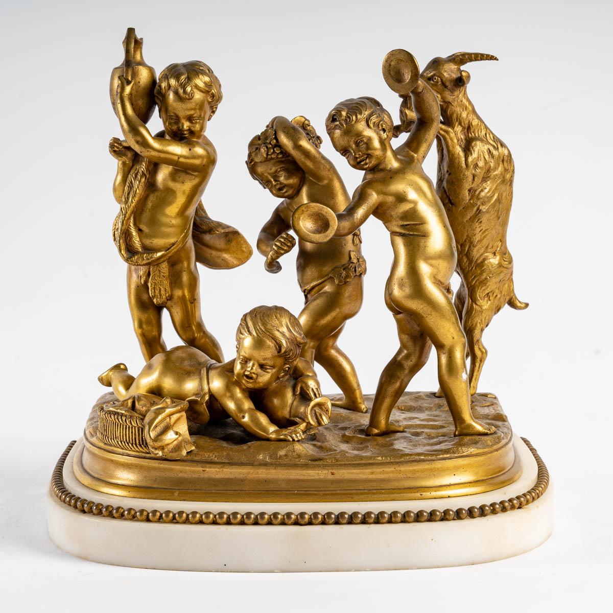 Sculpture of four children by Clodion.
Gilded bronze sculpture of four children by Clodion (Claude Michel) (1738 - 1814)
Measures: H: 24 cm, W: 23 cm, D: 18 cm.
 