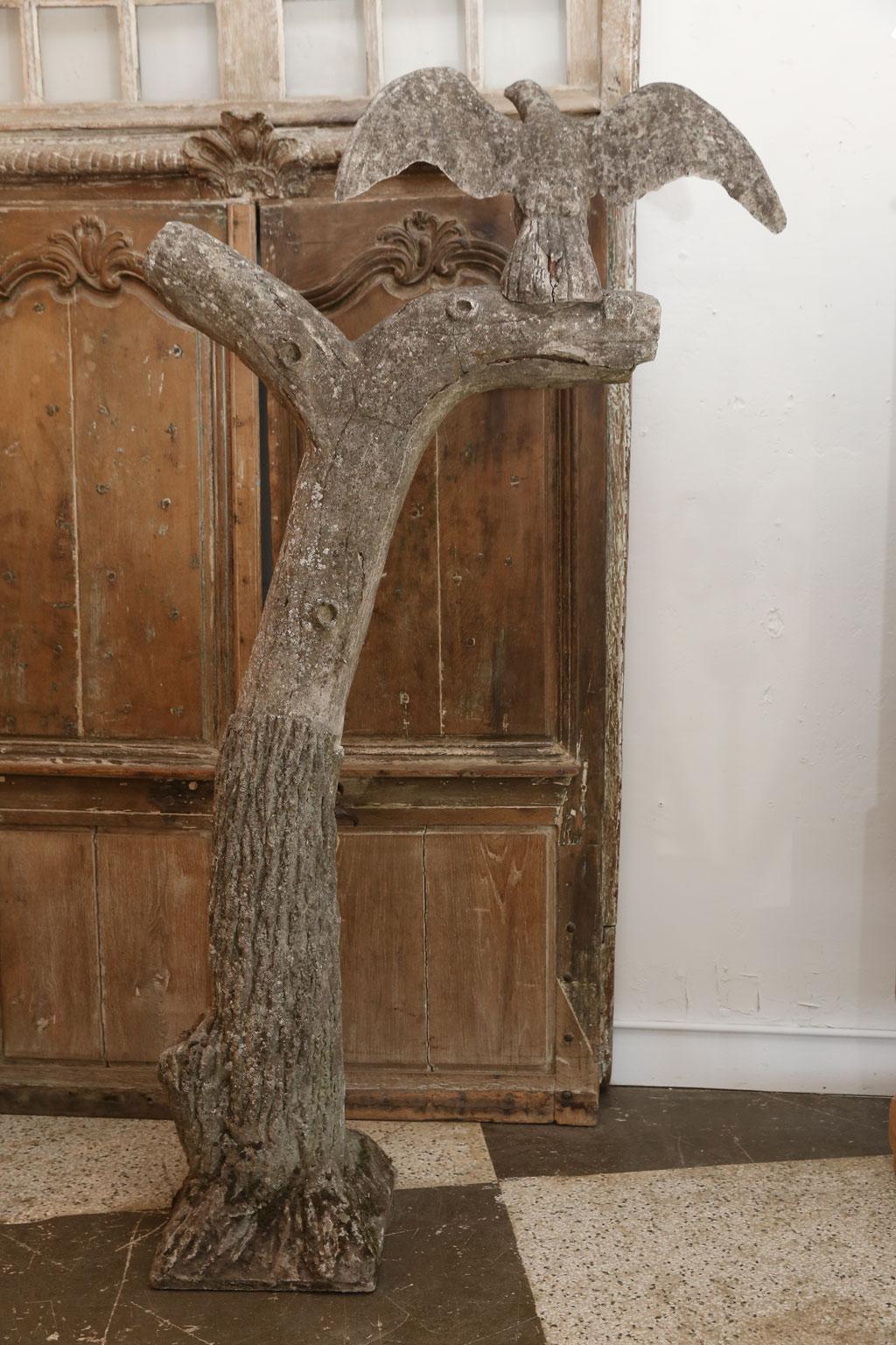 Mid-20th Century Sculpture of Hawk Perched Upon Tree