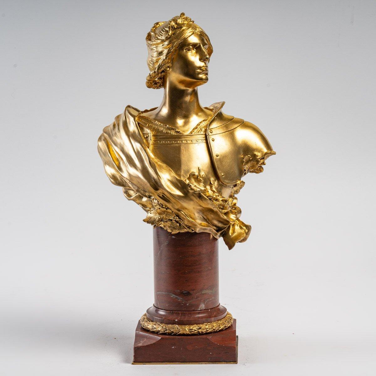 Art Nouveau Sculpture of Joan of Arc by François Sicard in gilded bronze