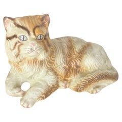 Sculpture of Large Cat Italian Ceramic  from the 1970s with Hand-Painted Details