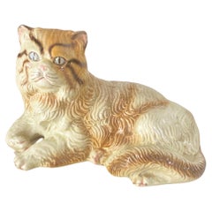 Sculpture of Large Cat Italian Ceramic  from the 1970s with Hand-Painted Details