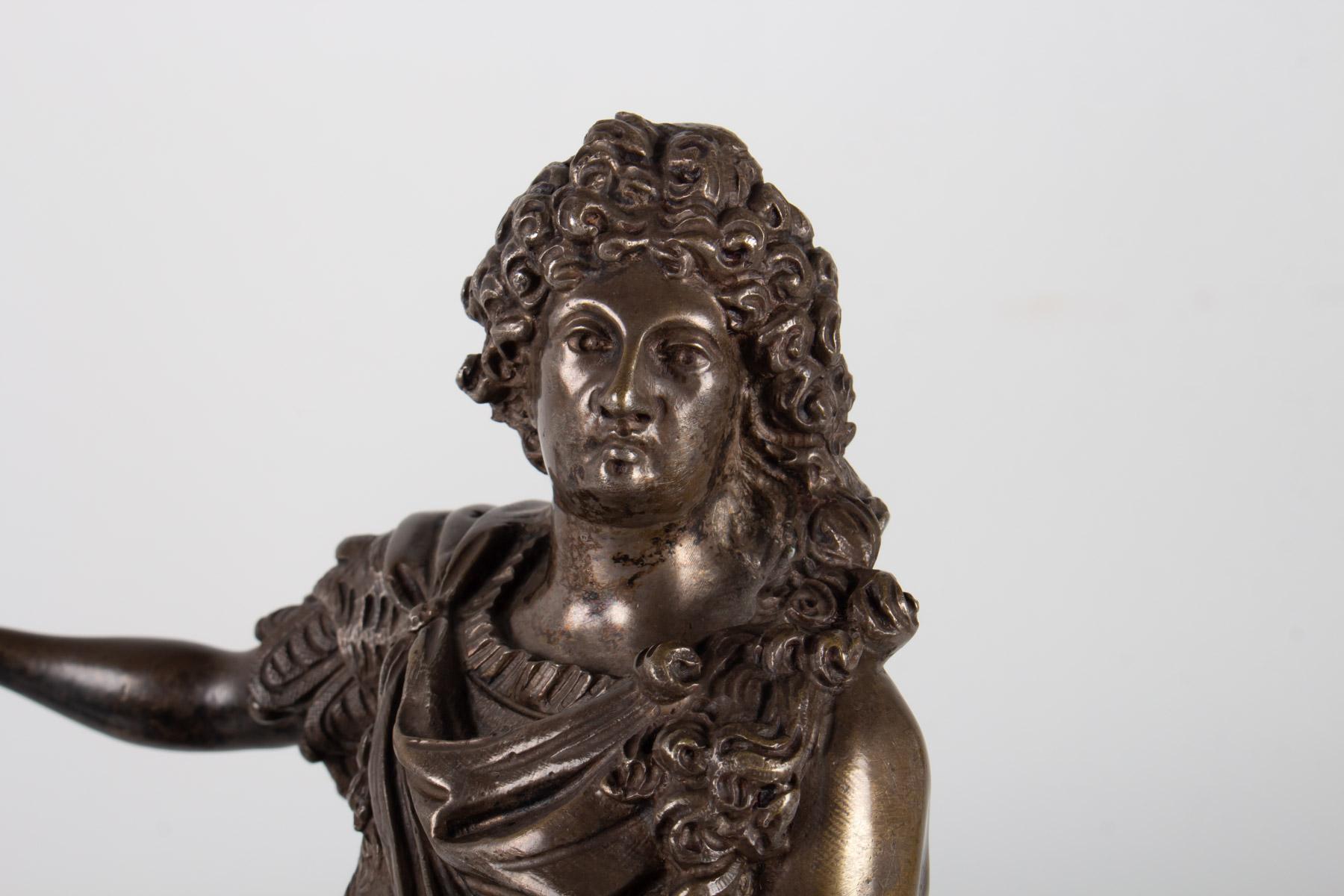 Sculpture of Louis XIV Silver Bronze and Pedestal Marble Cherry 1