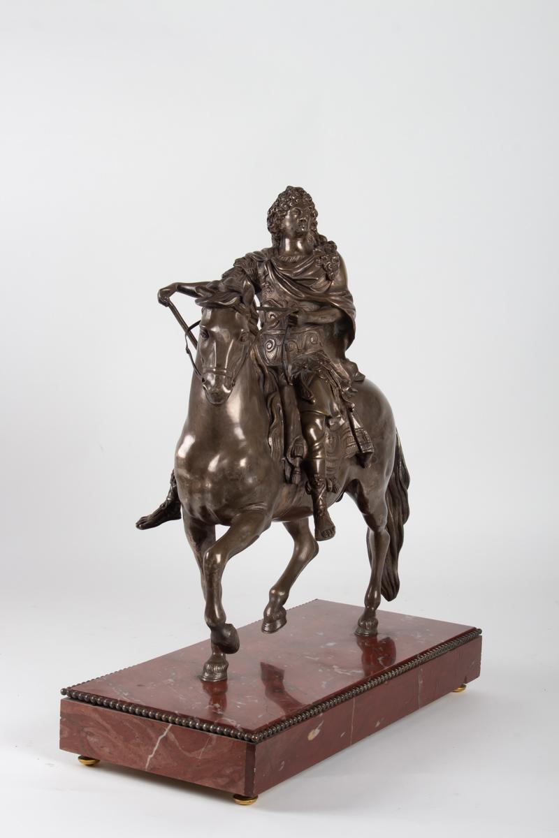 Sculpture of Louis XIV Silver Bronze and Pedestal Marble Cherry 3