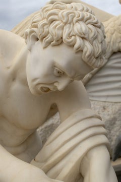 Sculpture of Milos De Croton by Edme Dumont, in Carrara Marble, 20th Century