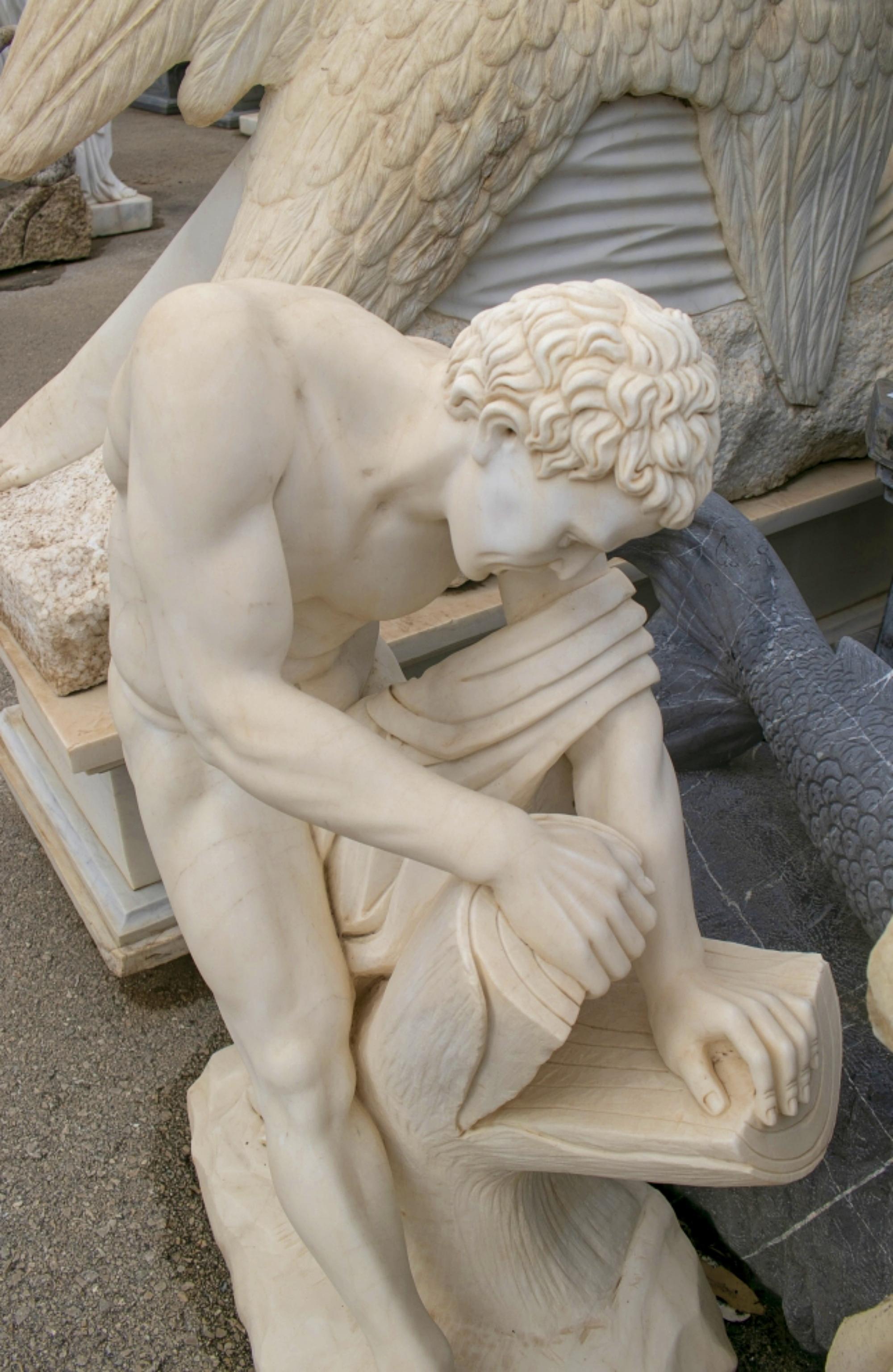 Hand-Crafted Sculpture of Milos De Croton by Edme Dumont, in Carrara Marble, 20th Century