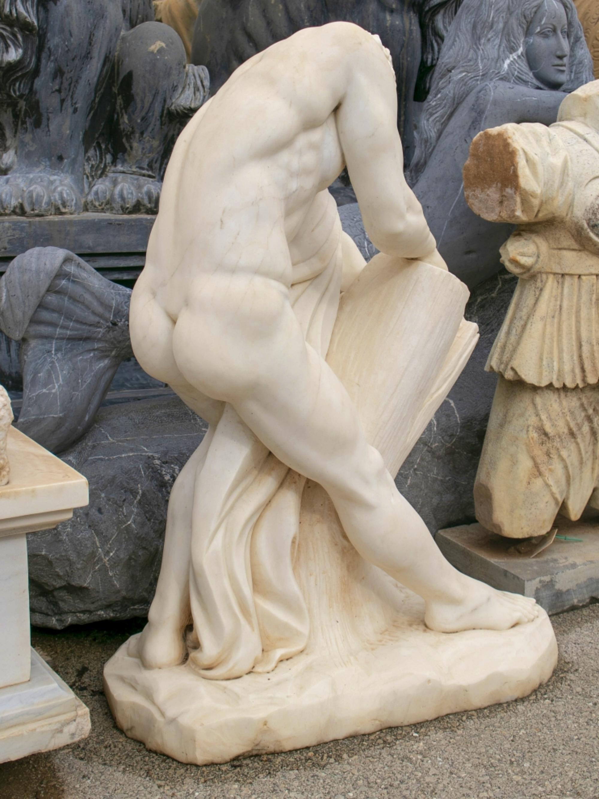 Sculpture of Milos De Croton by Edme Dumont, in Carrara Marble, 20th Century In Excellent Condition In Madrid, ES