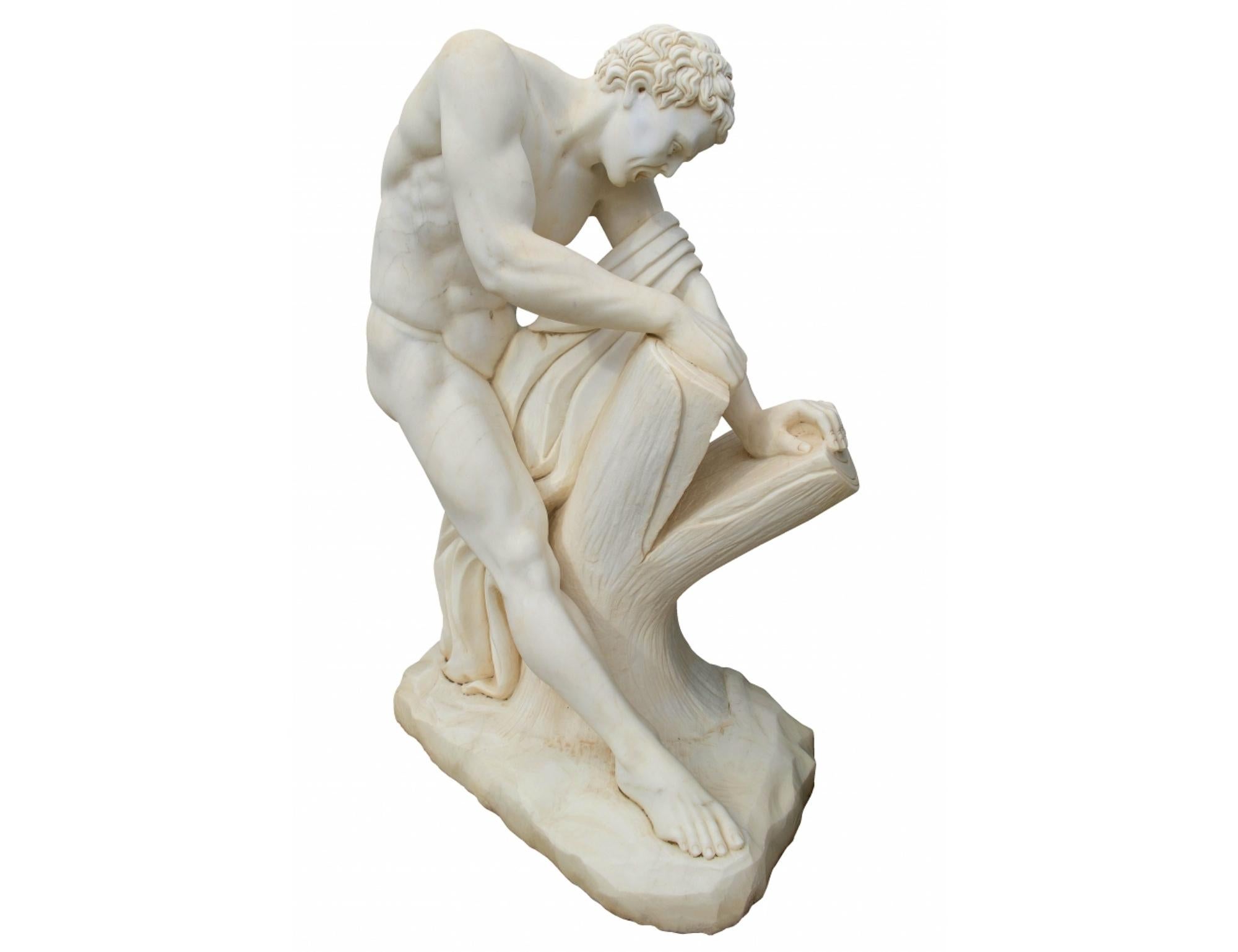 Sculpture of Milos De Croton by Edme Dumont, in Carrara Marble, 20th Century 1