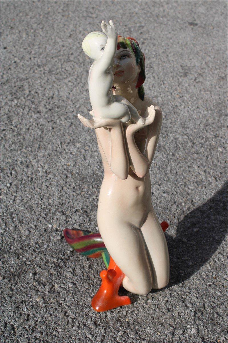 Sculpture of Mother Mermaid 1930 Lenci Italian Design with Child Abele Jacobi For Sale 9