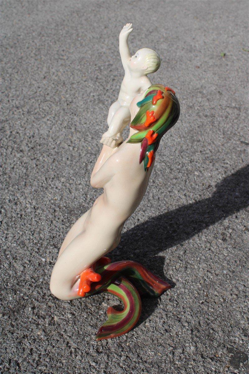 Sculpture of Mother Mermaid 1930 Lenci Italian Design with Child Abele Jacobi For Sale 10