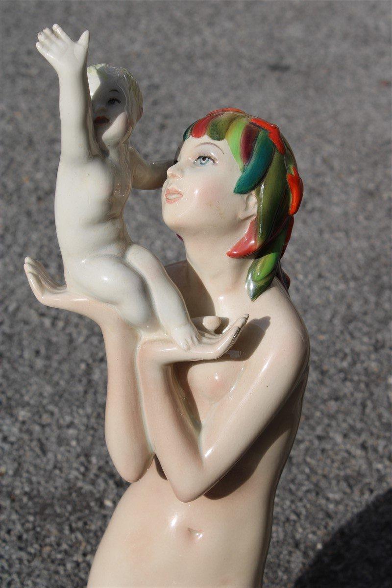 Sculpture of Mother Mermaid 1930 Lenci Italian Design with Child Abele Jacobi For Sale 2