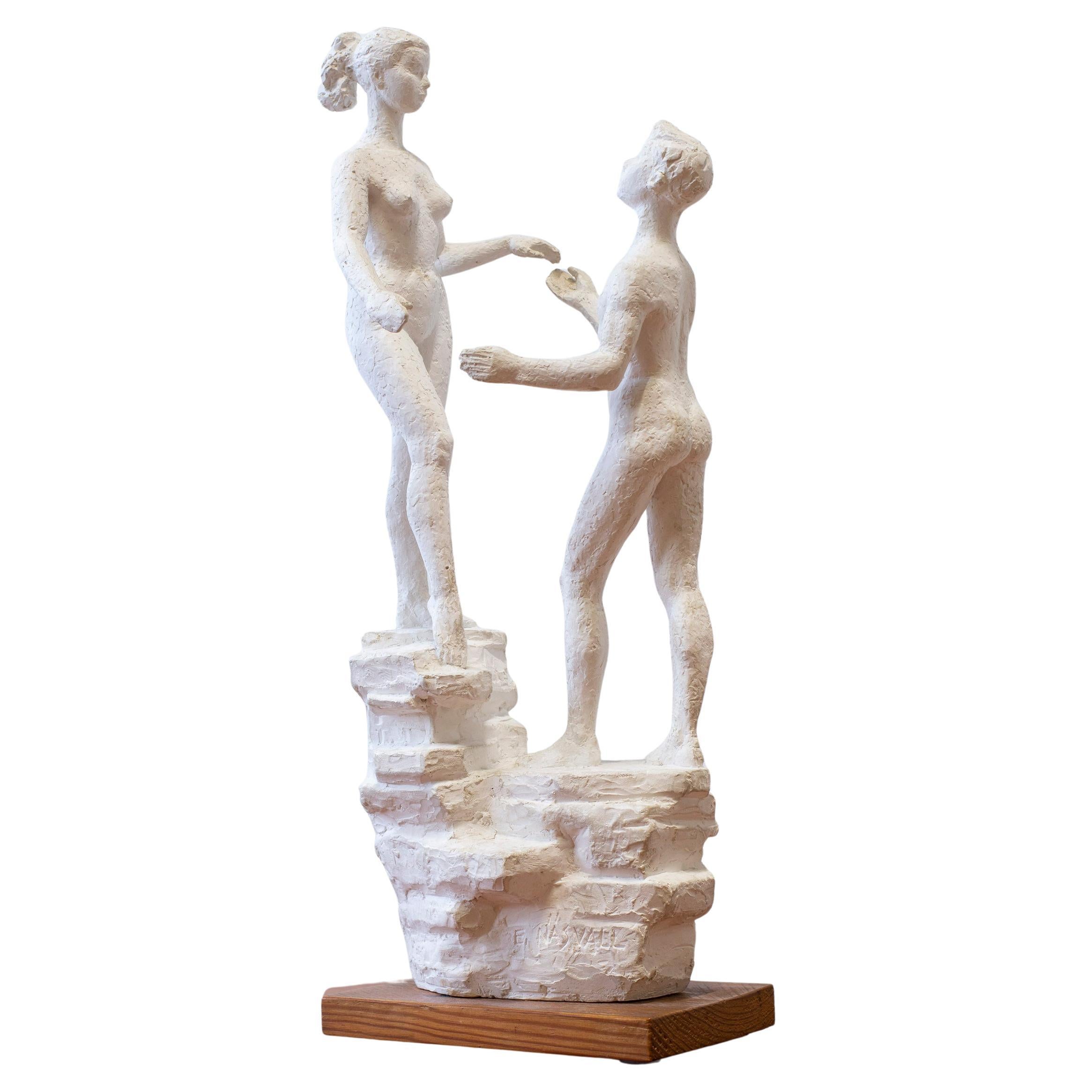 Escultura de pareja desnuda en escayola del artista sueco Emil Näsvall, años 50
