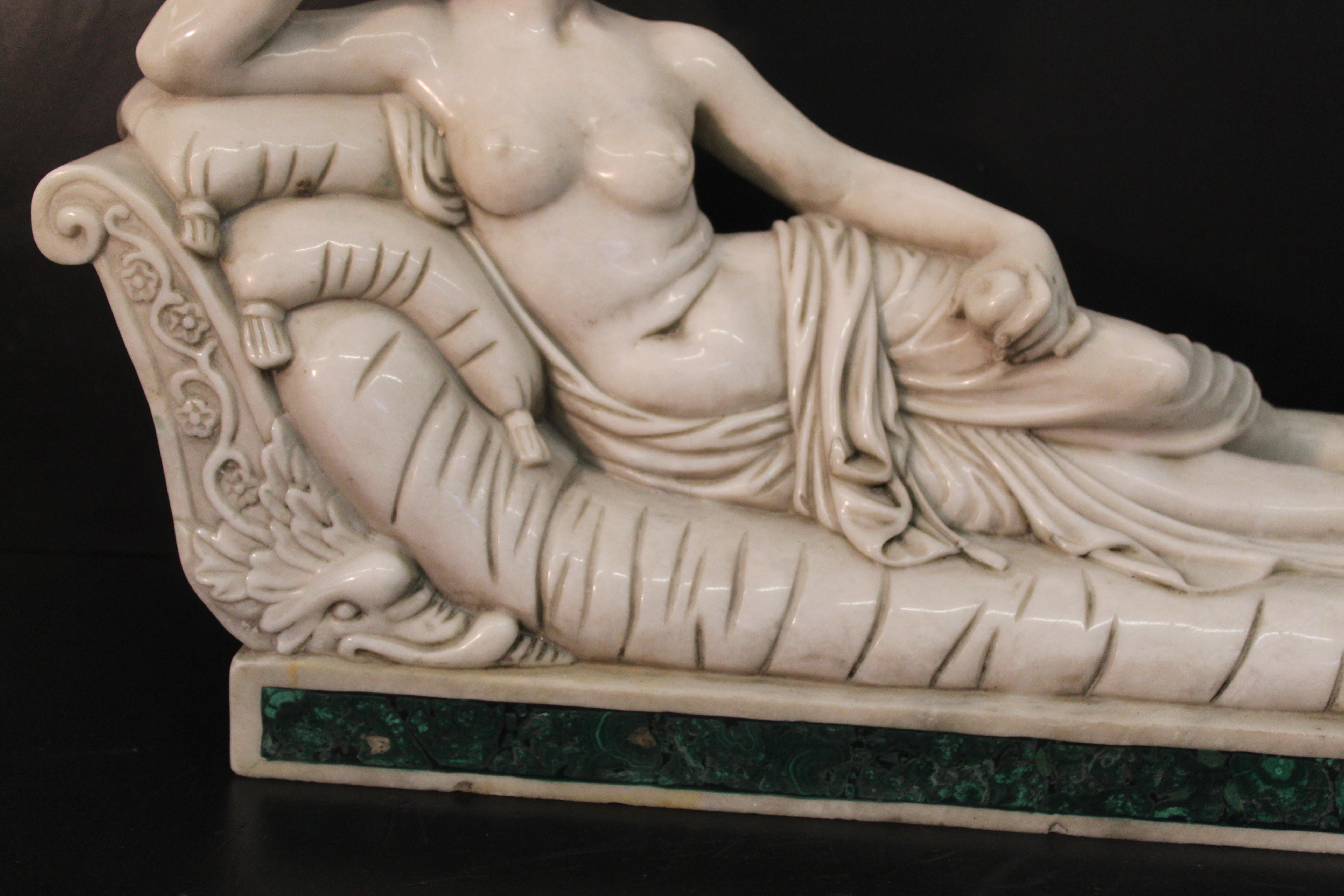 Italian Sculpture of Pauline Bonaparte in marble, Carrara marble sculpture, mallachite For Sale