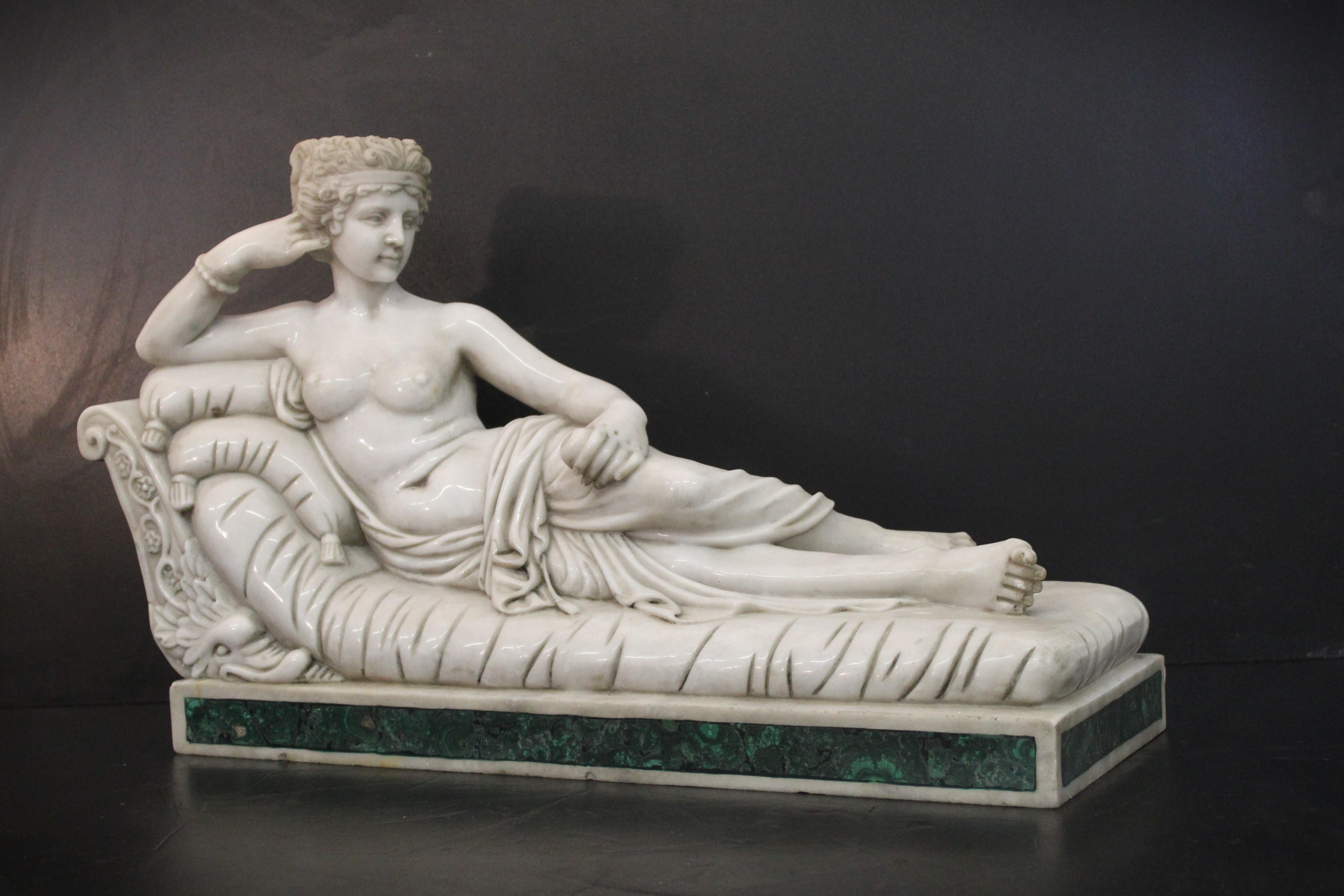 Marble Sculpture of Pauline Bonaparte in marble, Carrara marble sculpture, mallachite For Sale