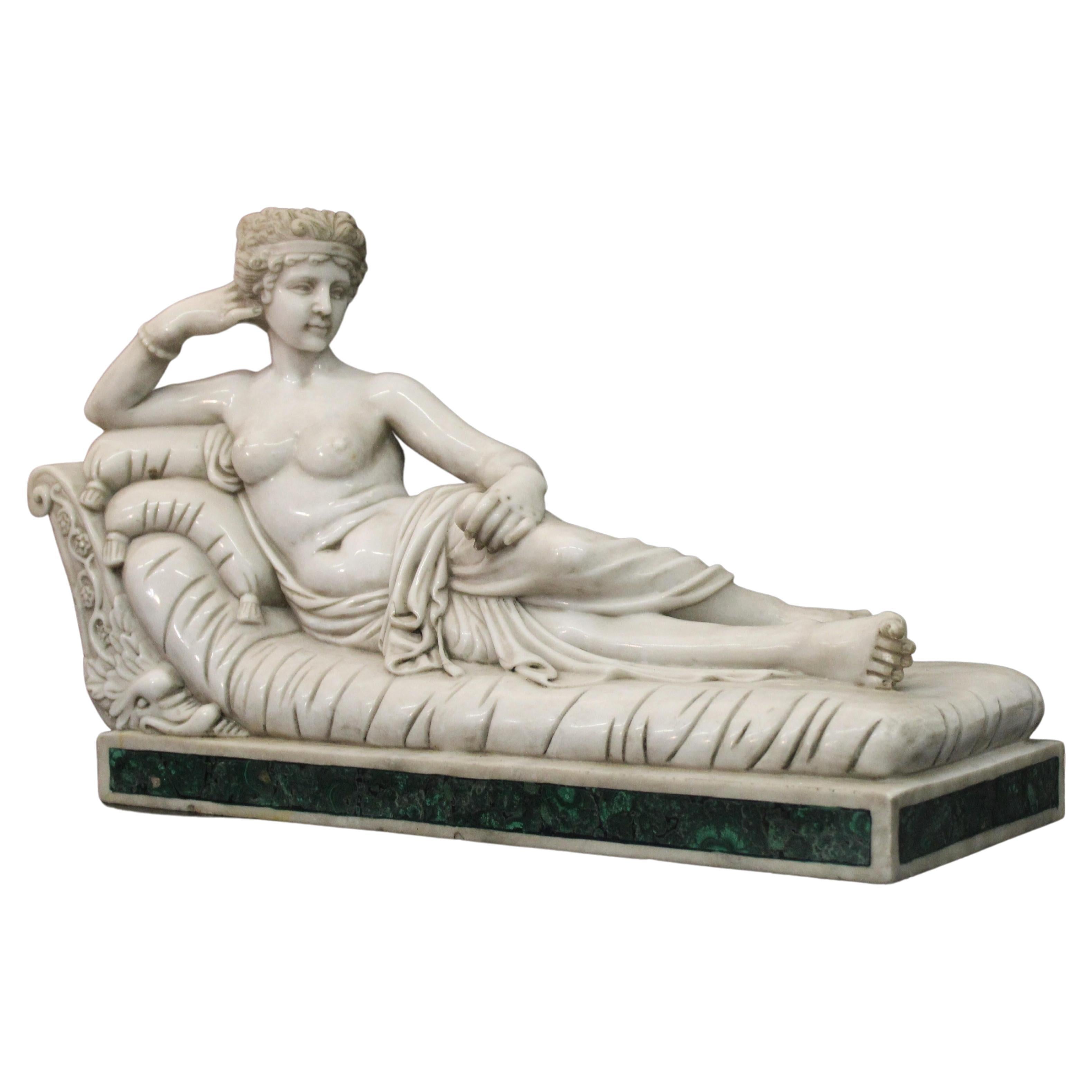 Sculpture of Pauline Bonaparte in marble, Carrara marble sculpture, mallachite For Sale