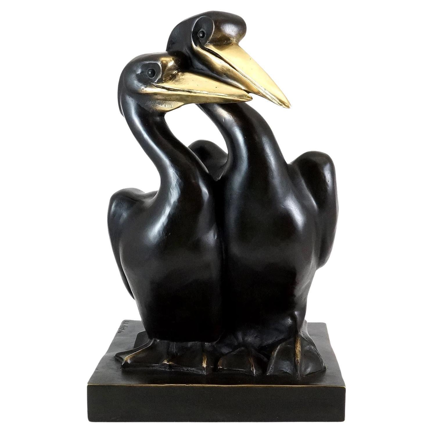 Escultura de Pelícanos en Bronce Patinado, Arte Contemporáneo, Siglo XXI.