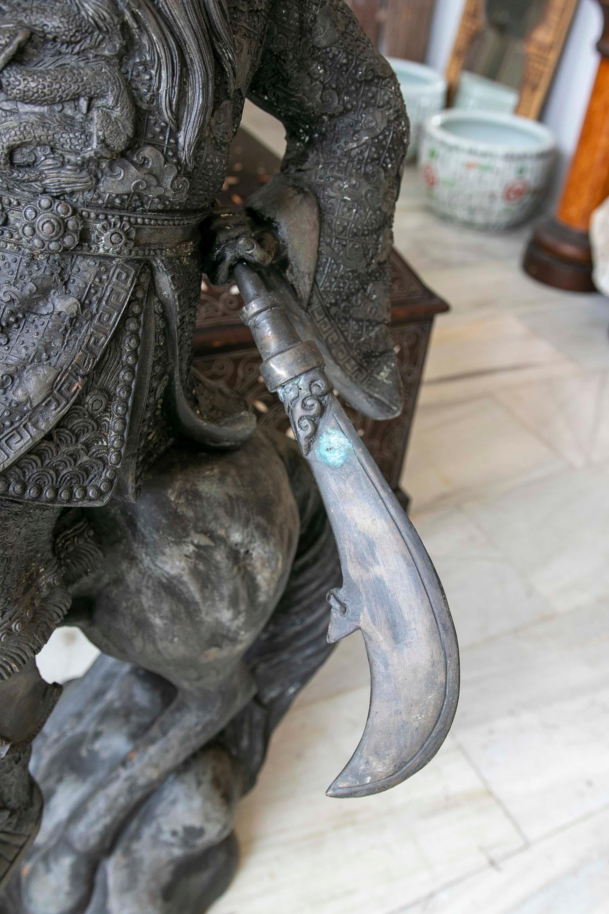 Sculpture of Persian Warrior in Bronze on Horseback with Sword  For Sale 6