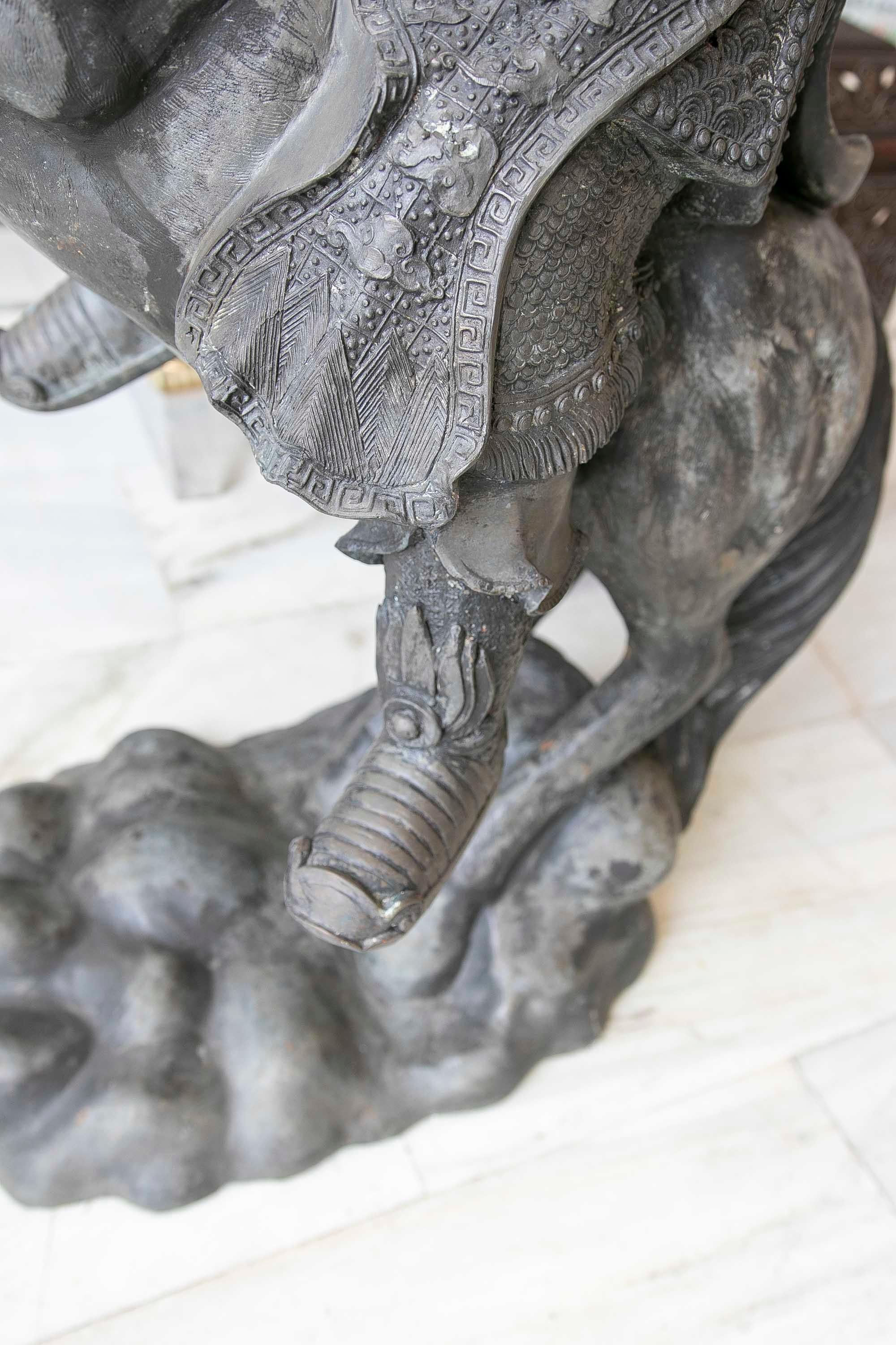 Sculpture of Persian Warrior in Bronze on Horseback with Sword  For Sale 7