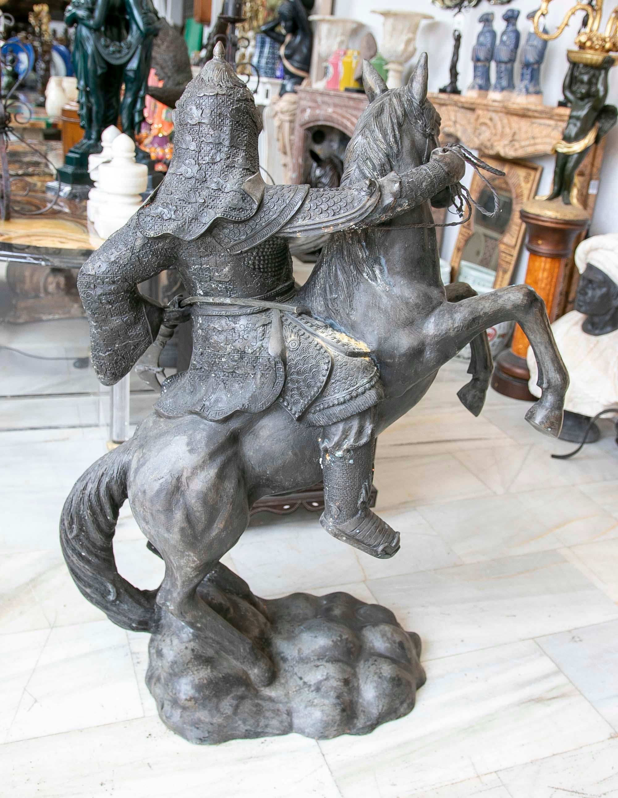 Sculpture of Persian Warrior in Bronze on Horseback with Sword  For Sale 8