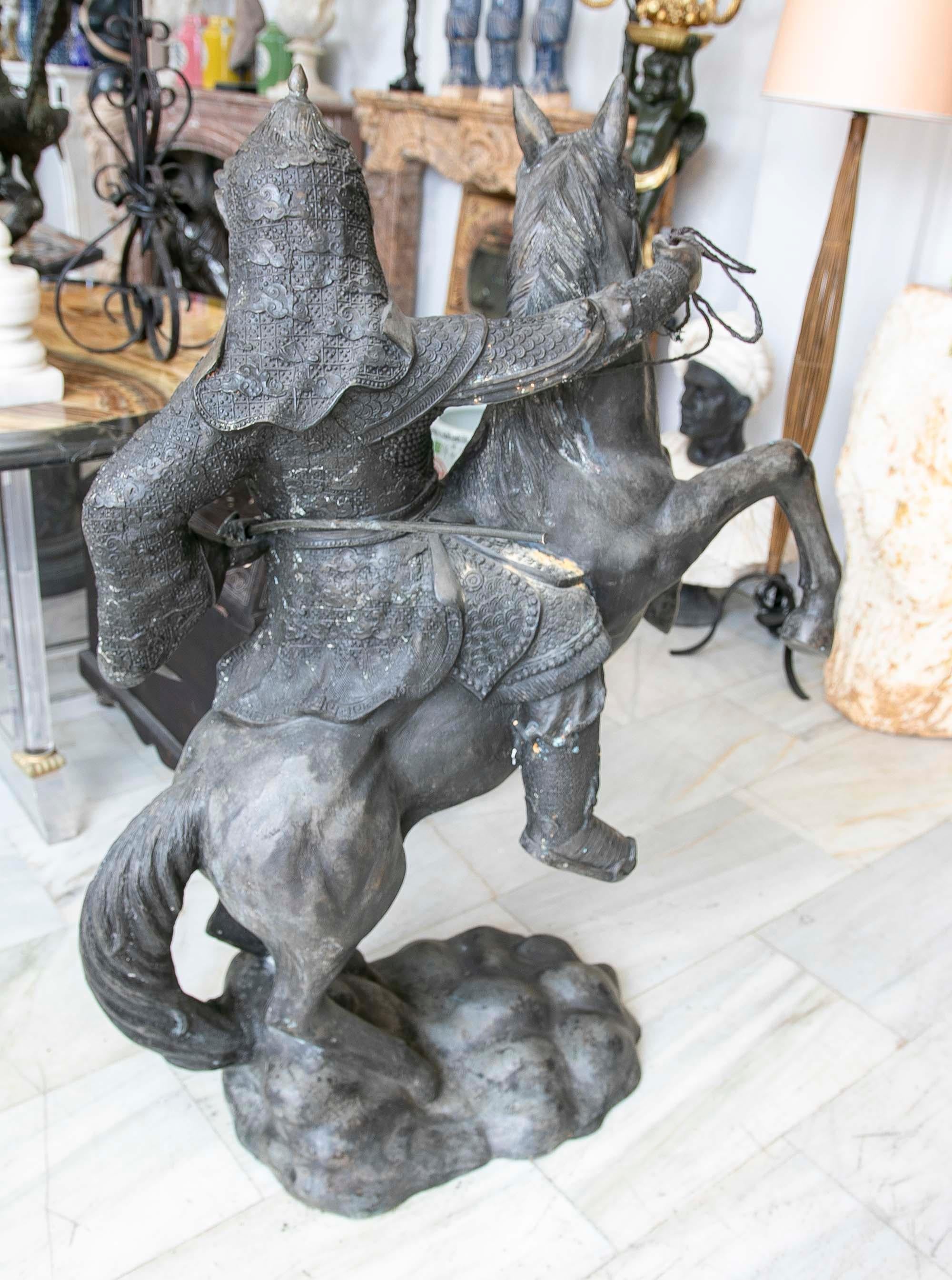 Sculpture of Persian Warrior in Bronze on Horseback with Sword  For Sale 9