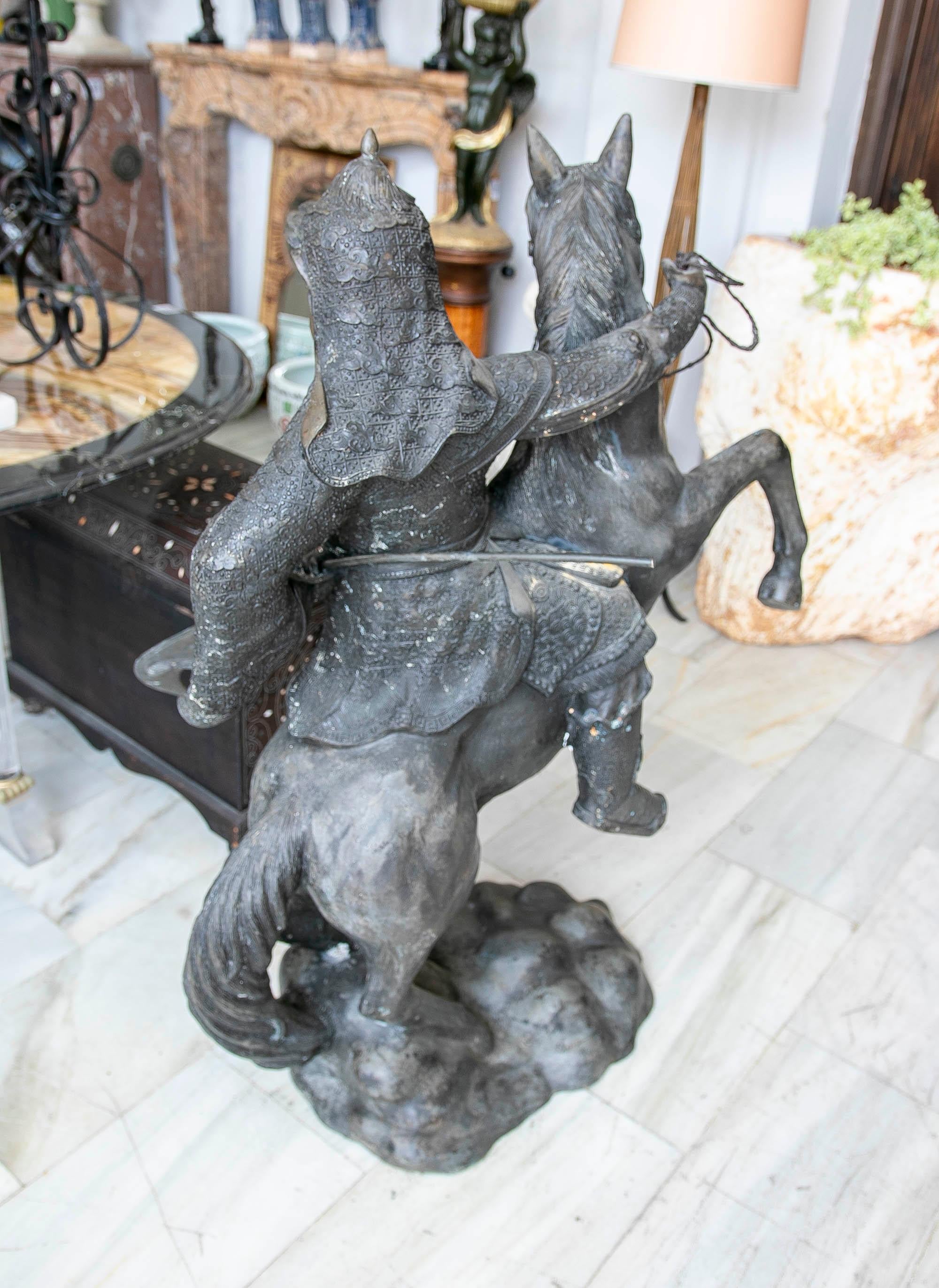 Sculpture of Persian Warrior in Bronze on Horseback with Sword  For Sale 10