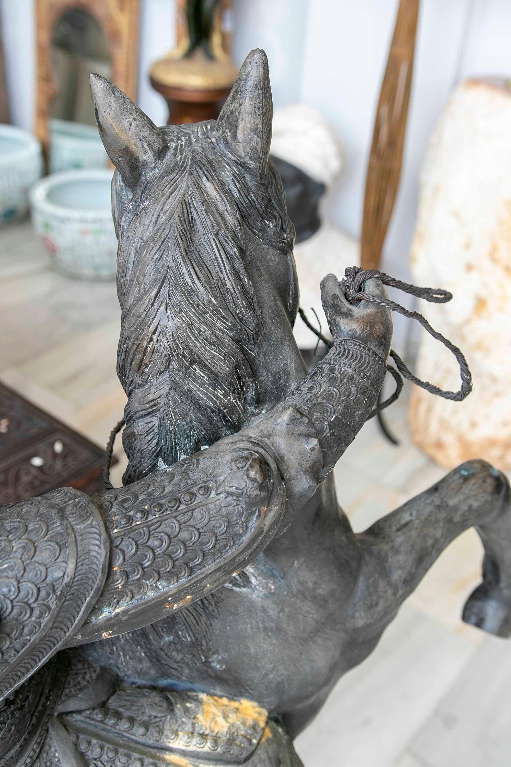 Sculpture of Persian Warrior in Bronze on Horseback with Sword  For Sale 12