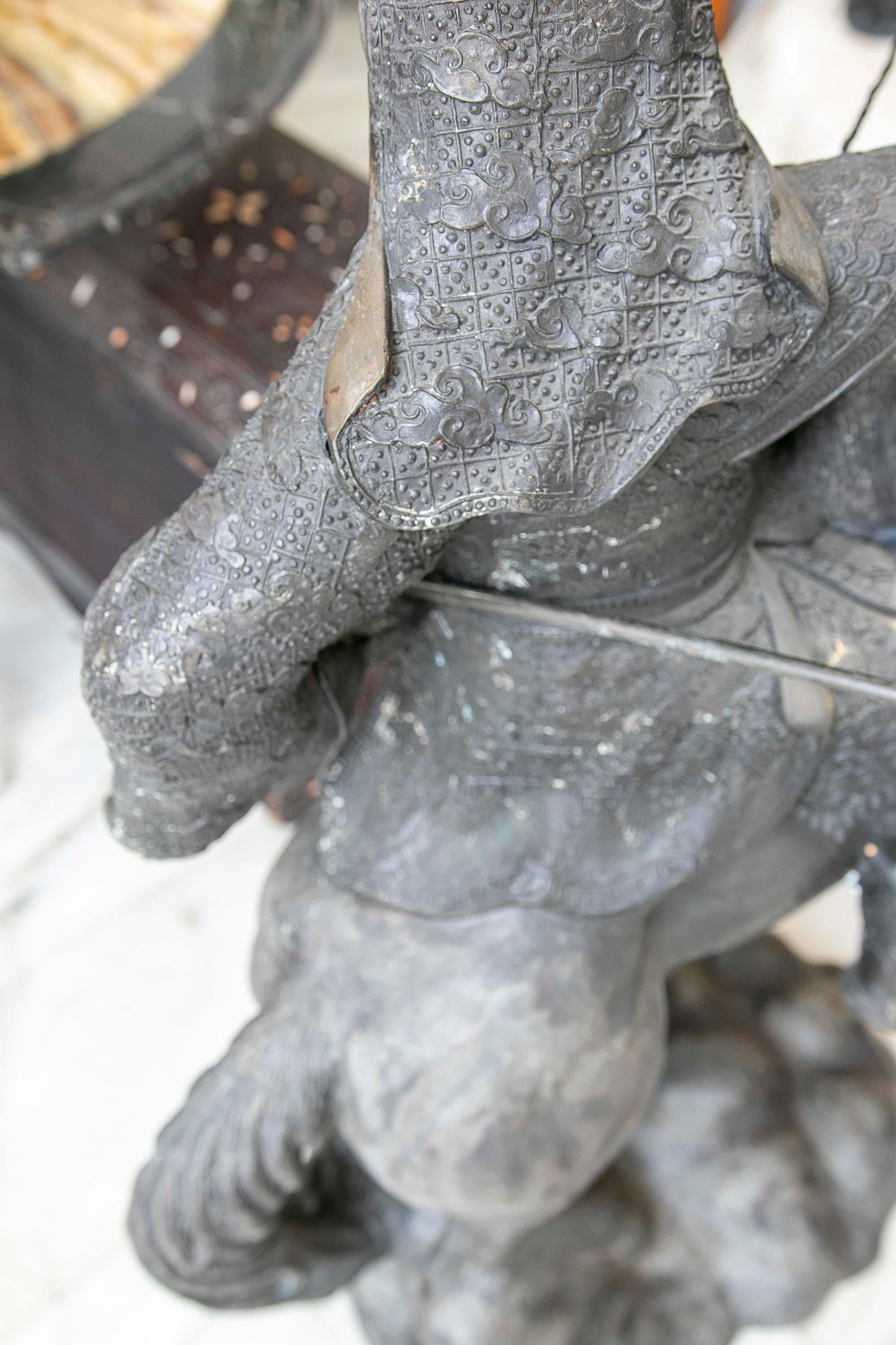 Sculpture of Persian Warrior in Bronze on Horseback with Sword  For Sale 15