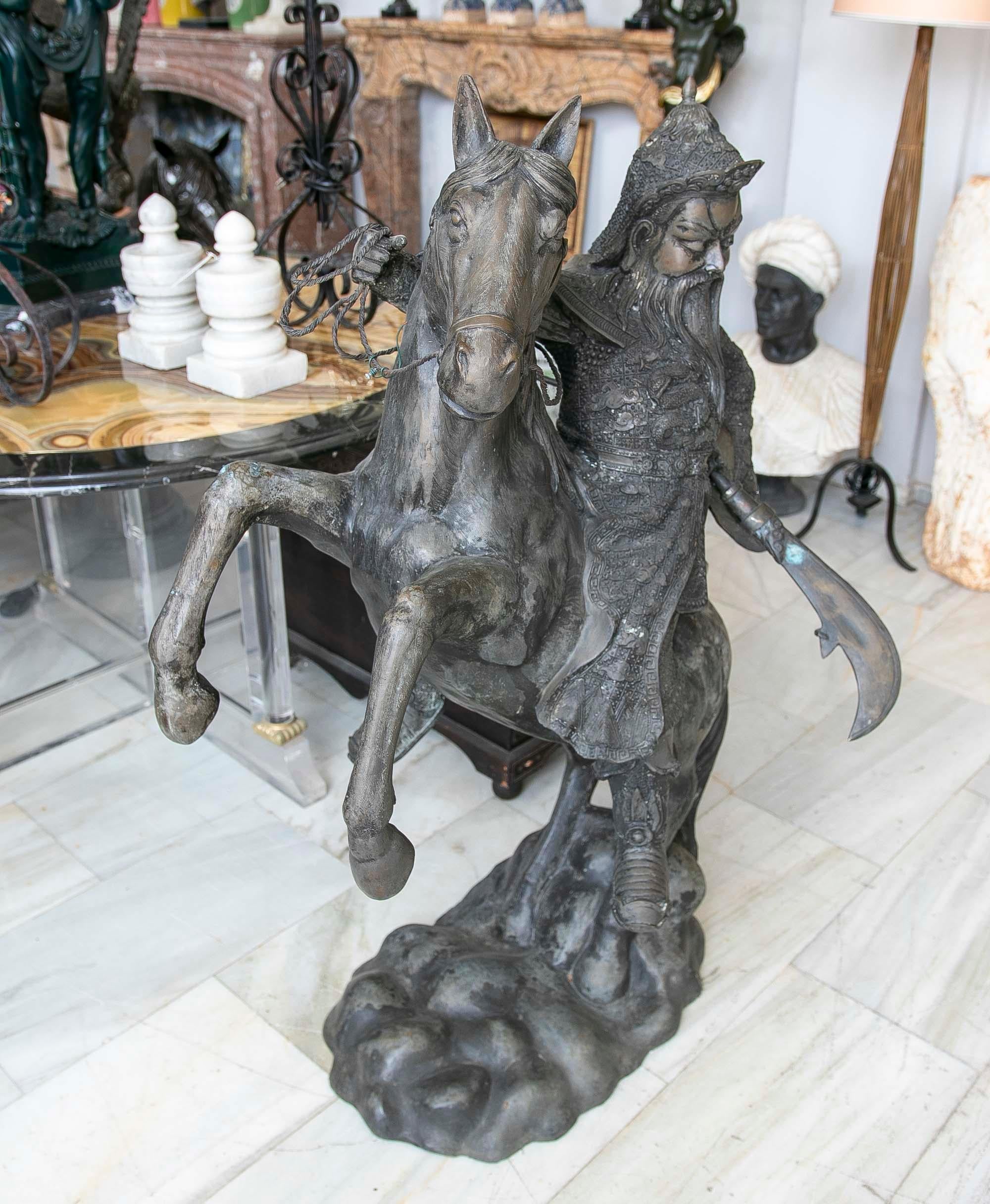 20th Century Sculpture of Persian Warrior in Bronze on Horseback with Sword  For Sale