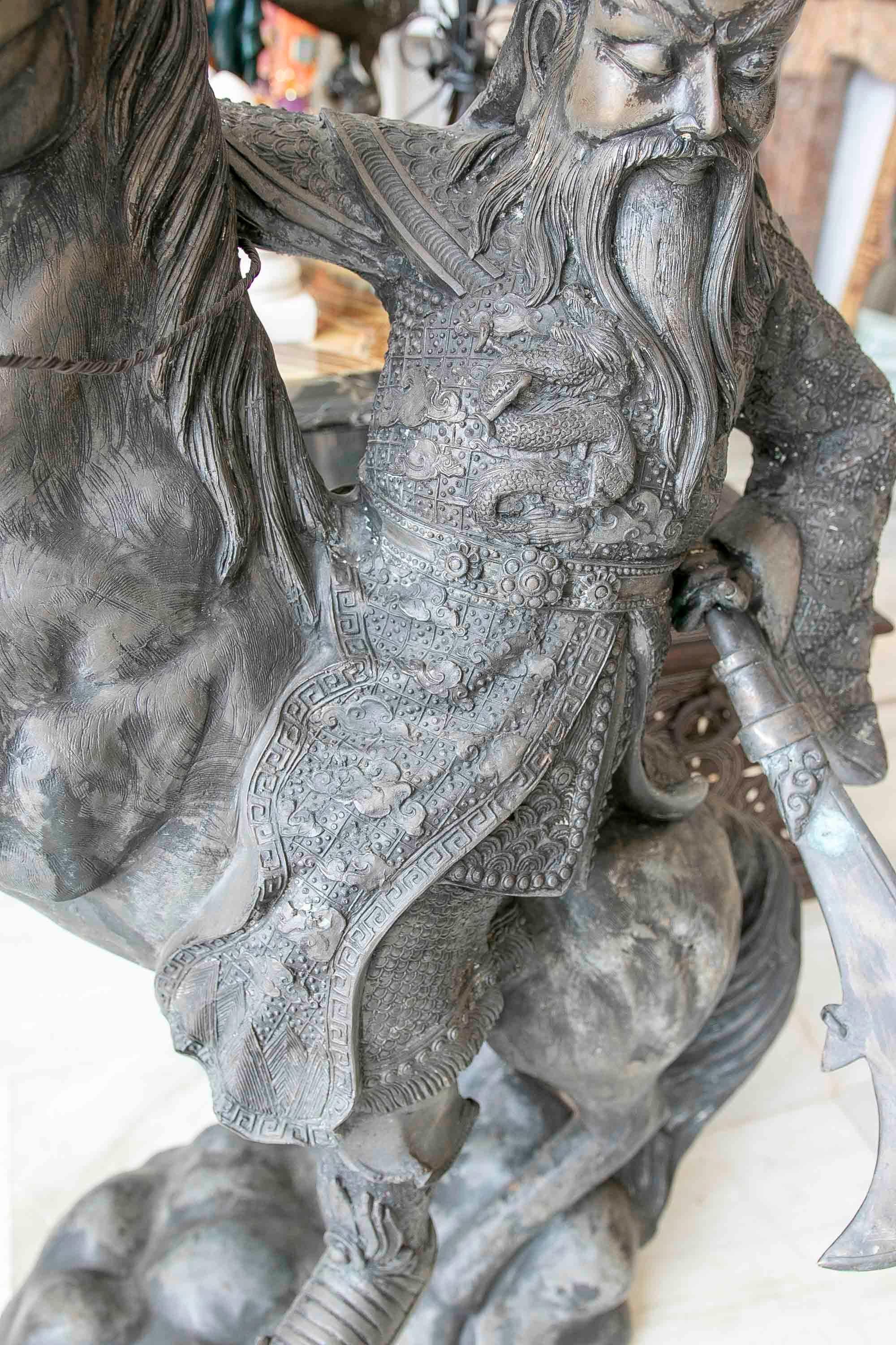 Sculpture of Persian Warrior in Bronze on Horseback with Sword  For Sale 5