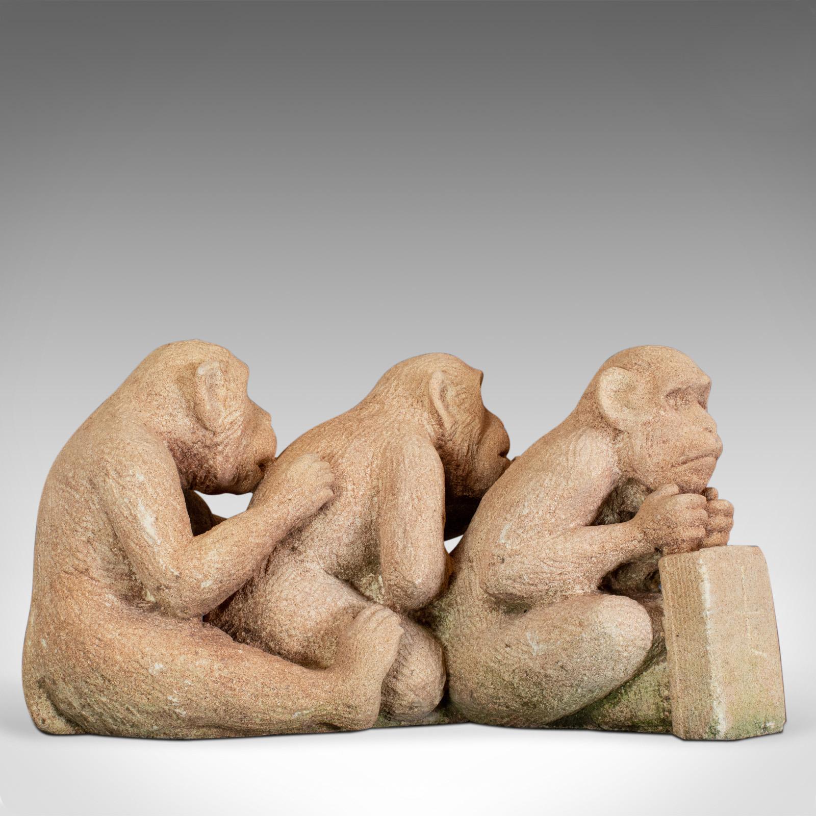 Hand-Carved Sculpture of Sitting Macaques, English, Bath Stone, Dominic Hurley For Sale