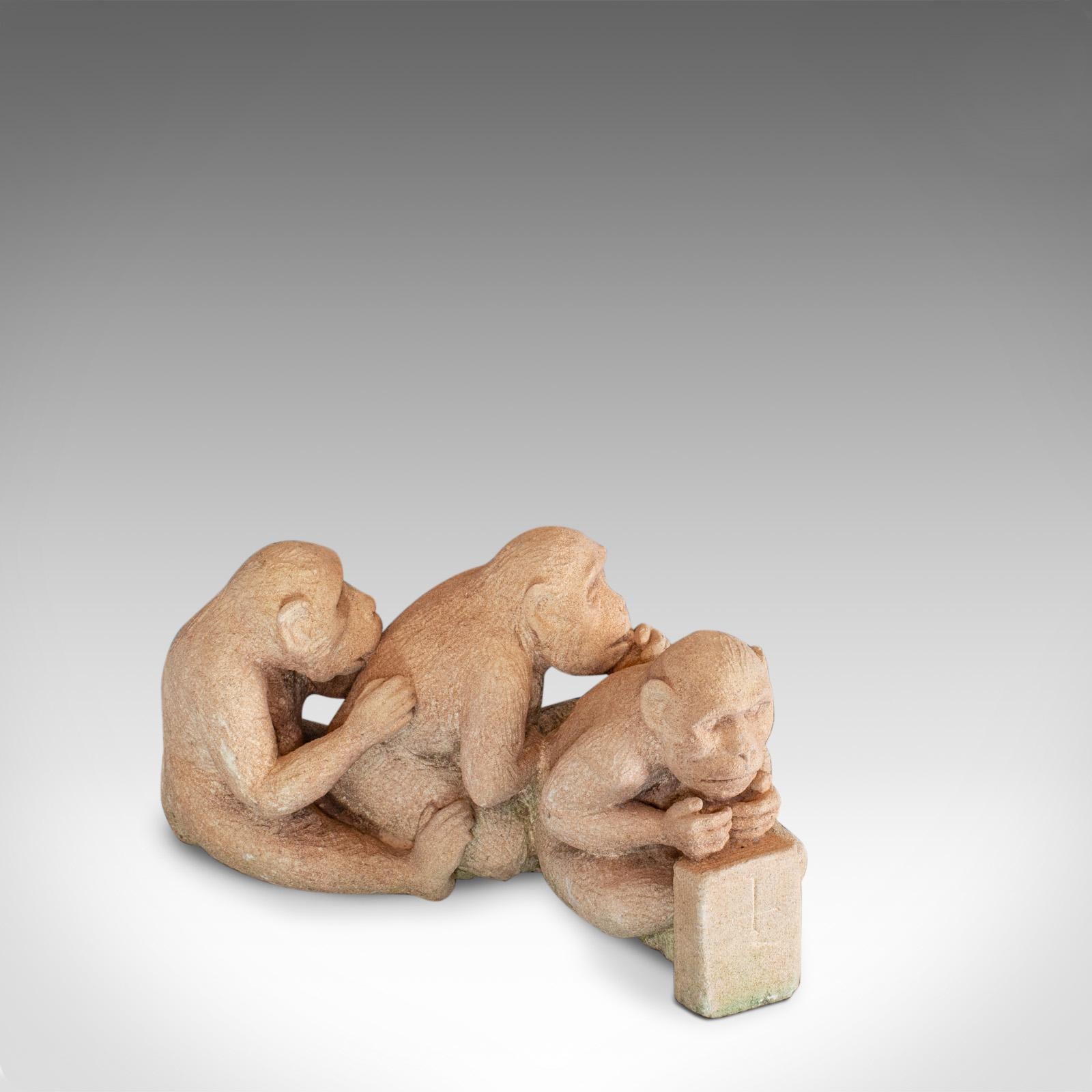 Contemporary Sculpture of Sitting Macaques, English, Bath Stone, Dominic Hurley For Sale