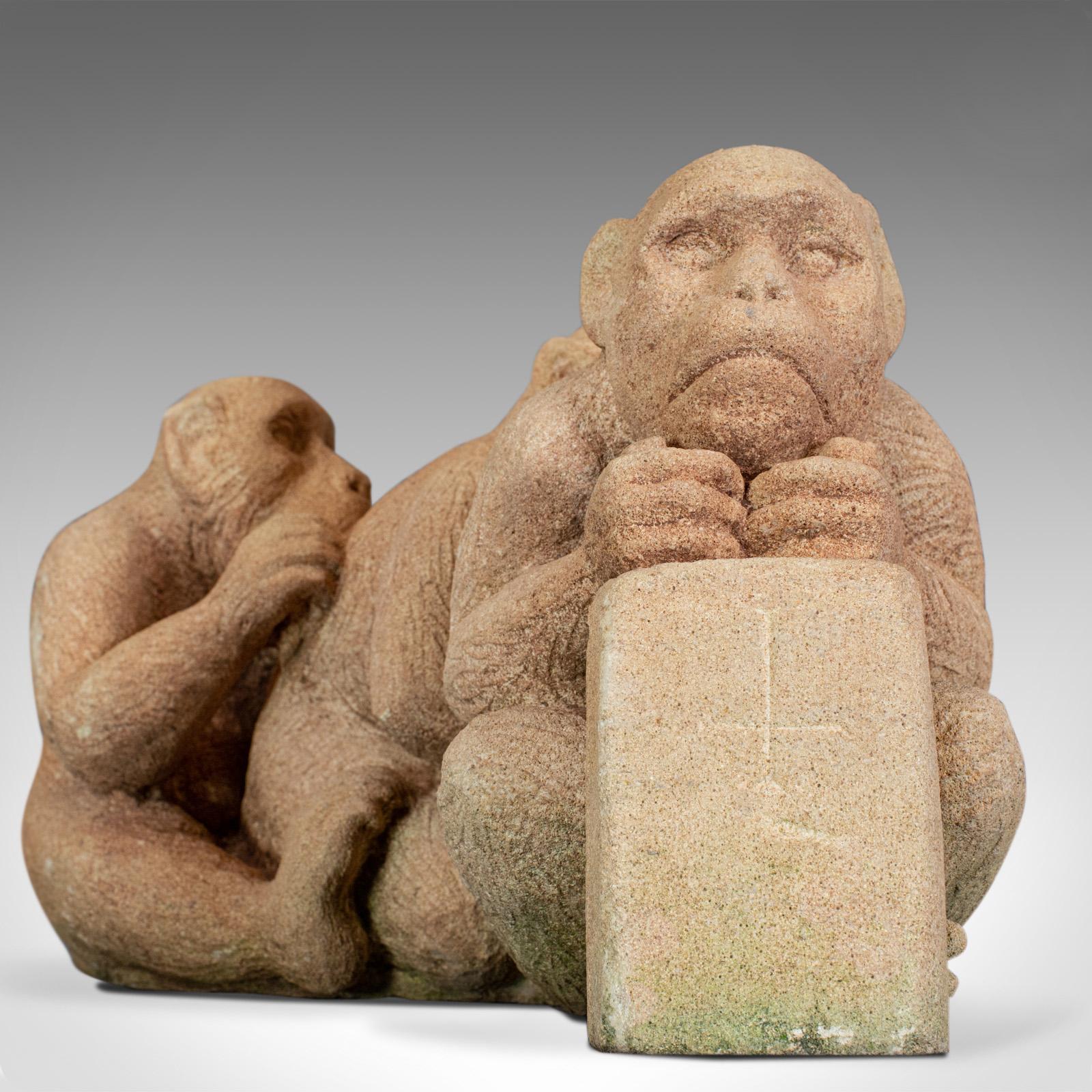 Sculpture of Sitting Macaques, English, Bath Stone, Dominic Hurley For Sale 1